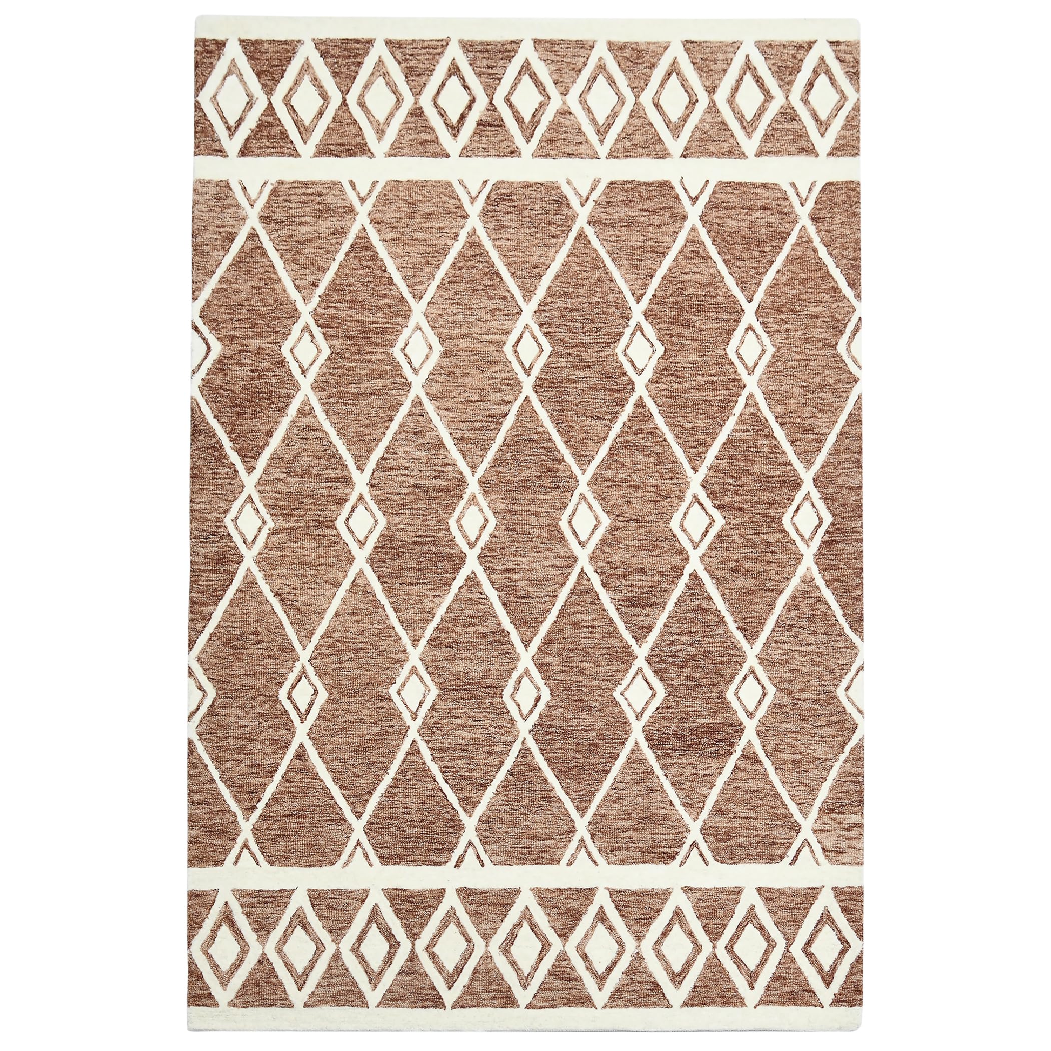 AMER Rugs Vista Raton Sienna Collection Hand-Hooked 100% Wool 8x10 Area Rug - Geometric Pattern Red - Premium Living Room, Bedroom & Kitchen Rug for Home Decor
