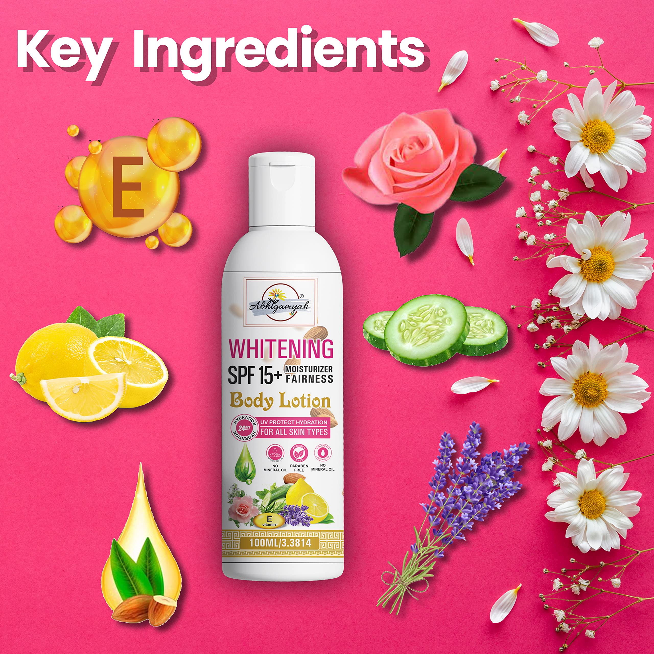 ABHIGAMYAH Whitening Body Lotion with SPF 15 | Skin Lightening & Brightening Cream | 100ml | Moisturizing & Even Skin Tone | Perfect for Daily Use & Sun Protection