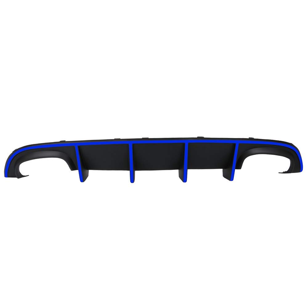 IKON MOTORSPORTS Front Bumper Lip Spoiler & Rear Diffuser for 2015-2023 Dodge Charger SRT | Quad Exhaust Design with Blue Reflective Tape | Aggressive Styling Upgrade for Street Racing & Car Shows