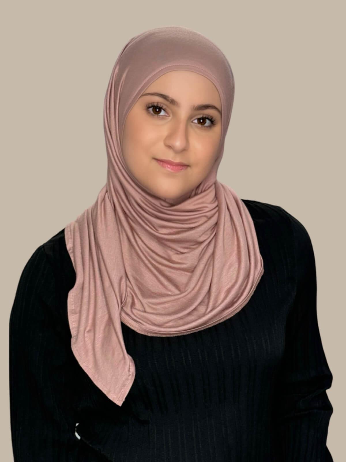 Modish Girl Pre Sewn Jersey Hijab - Dusty Rose Color, Soft & Comfortable Muslim Headscarf for Women - Perfect for Daily Wear, Prayer, and Special Occasions