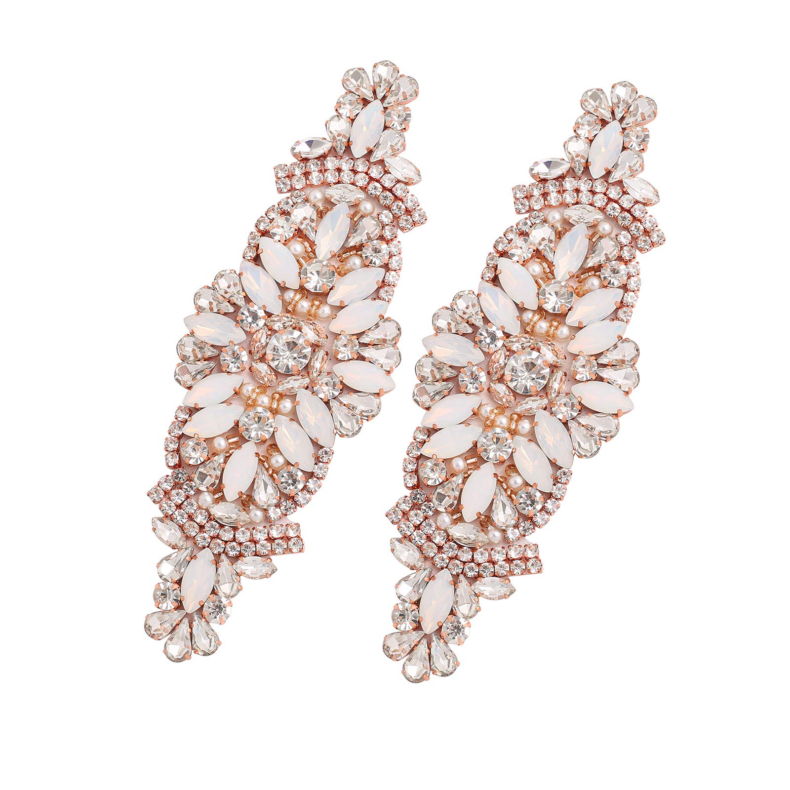 Rose Gold Rhinestone Bridal Garter Appliques - 2pcs Hot Fix Crystal Wedding Belt Patches for DIY Dress, Shoes & Bag Decoration - Perfect for Bridal Accessories, Prom Outfits & Special Occasion Embellishments