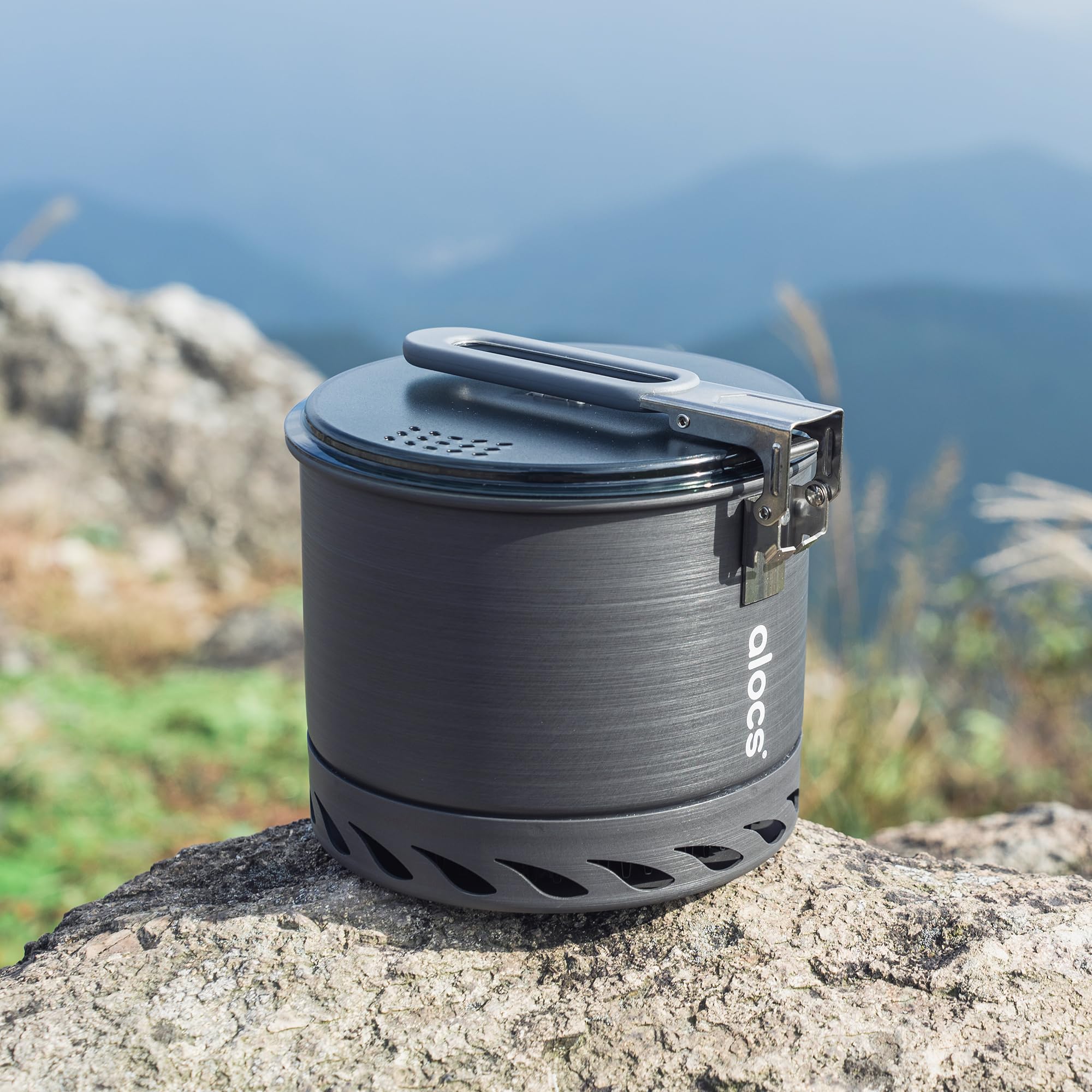 Alocs 1.4L Lightweight Camping Cookware Set with Heat Exchanger - Portable Durable Backpacking Pot for Hiking, Travel & Outdoor Adventures - Perfect for Campfire Cooking, Backpacking Meals and Wilderness Survival