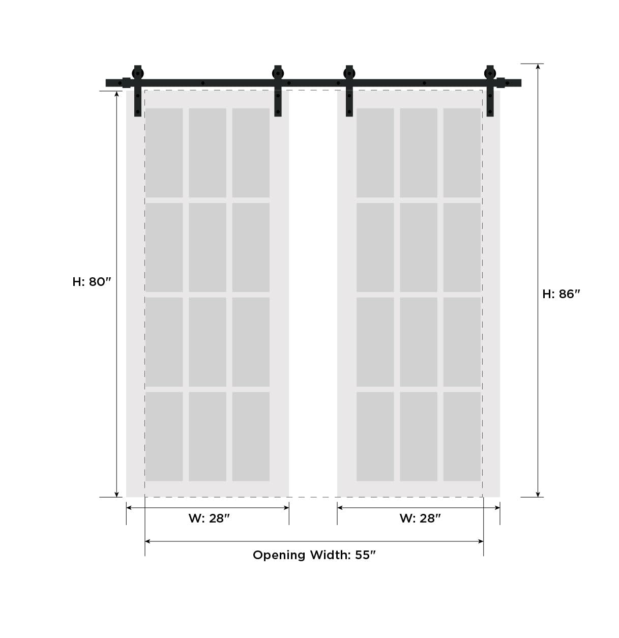 56 x 80 Inch Heavy Duty Double Barn Door with Stainless Steel 13FT Rail Hangers - Solid Panel Interior Doors for Home & Office | Rustic Concrete Finish | Perfect for Bedrooms, Closets, and Room Dividers