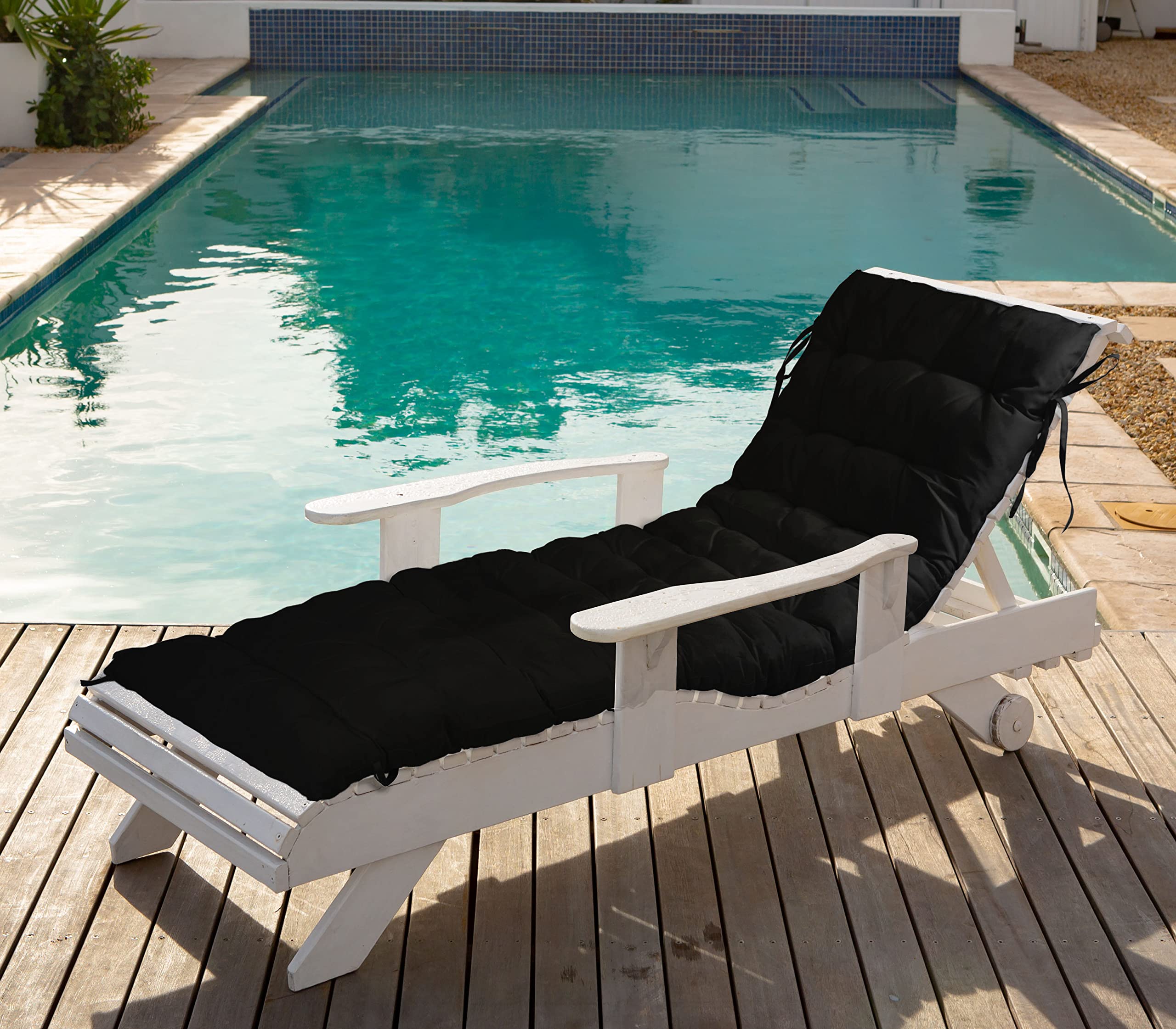 Quilted Thick Padded Rocking Chair Cushion with Ties - 74 x 23 Inch Recliner & Chaise Lounge Seat Cushion - Waterproof Outdoor Garden Bench Cushion for Patio, Deck & Terrace (Black) - Perfect for Relaxing in Rocking Chairs, Recliners & Outdoor Furniture