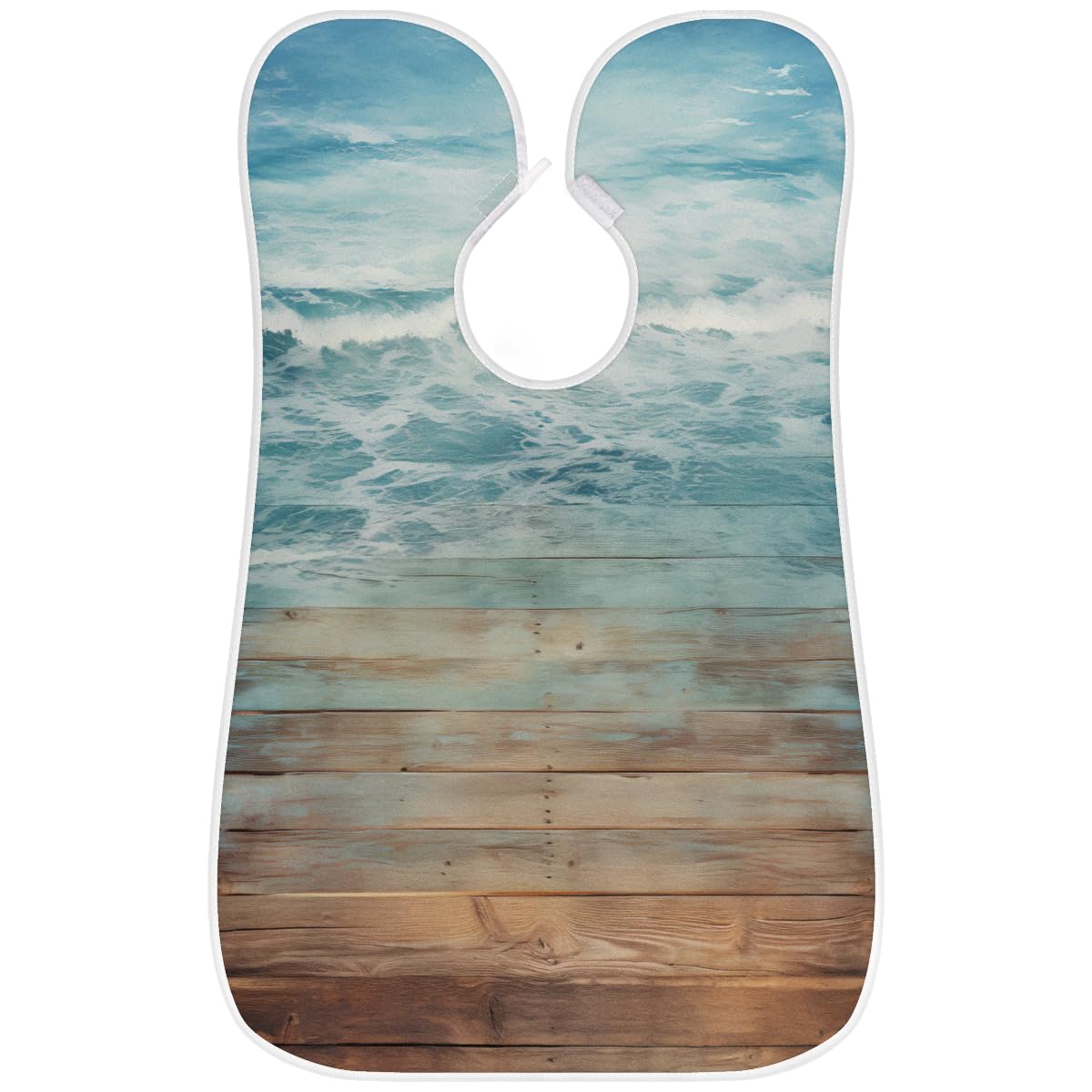 Wooden Ocean Beach Beard Shaving Bib for Men - Waterproof Barber Apron for Hair Dye & Makeup - Sink Hair Catcher for Beard Trimming & Lineup - Perfect Gift for Barbers & Stylists (Great for Home Grooming & Salon Use)