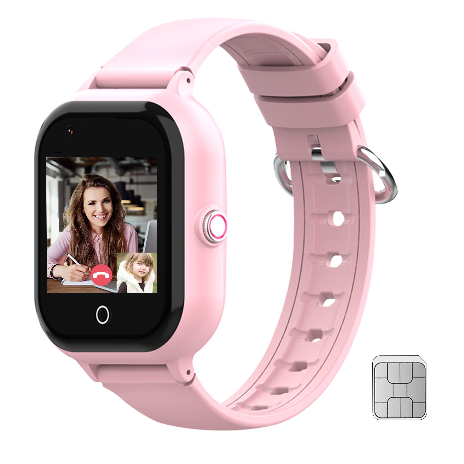 Wonlex 4G Kids Smart Watch with GPS Tracker, SIM Card, SOS Camera & Video Call - Waterproof Smartwatch for Girls Boys Age 4-12 - Perfect for School, Outdoor Play & Birthday Gifts (Pink)