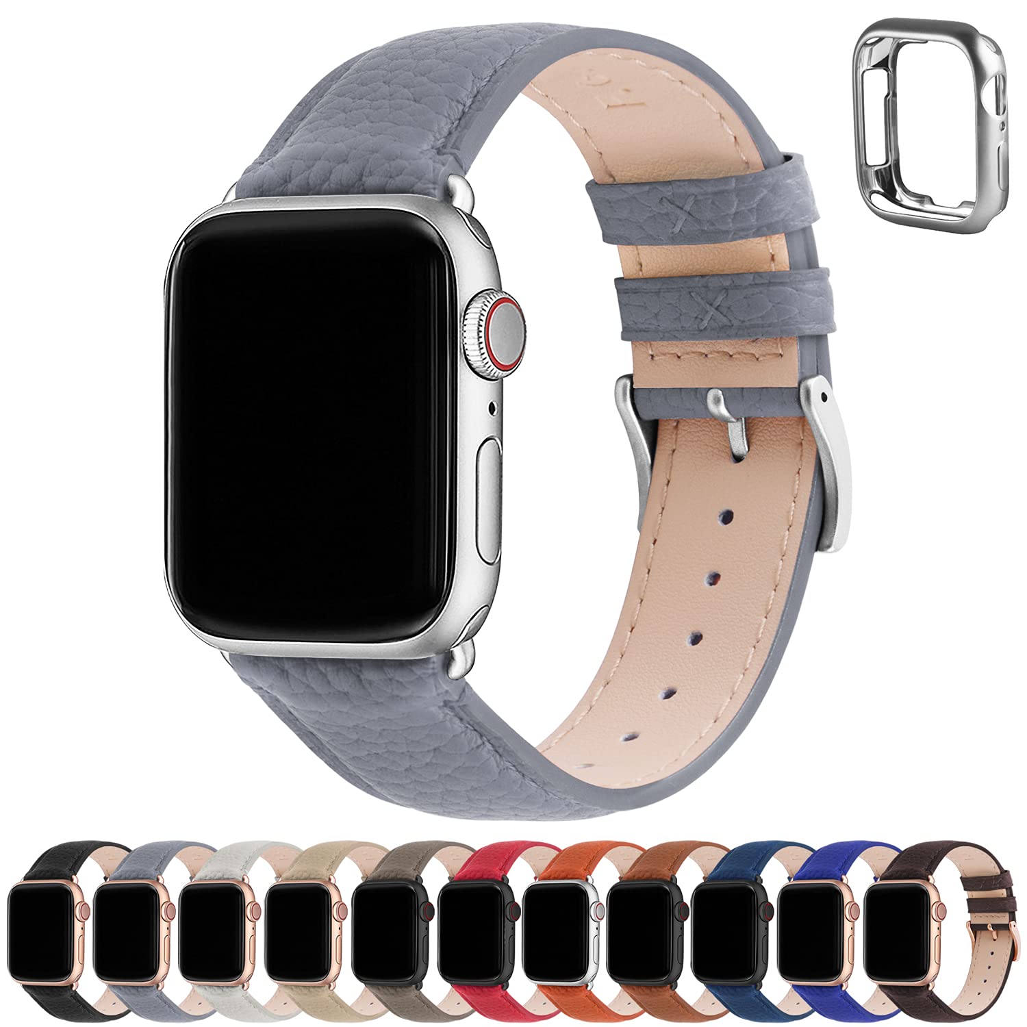 Premium Fullmosa Leather Bands for Apple Watch 38mm 40mm 41mm 42mm 44mm 45mm 49mm - Stylish Dressy iWatch Strap with Protective Case Compatible with Series 9/8/7/6/5/4/3/2/1/SE/Ultra - Perfect for Women's Fashion, Business Meetings & Everyday Wear