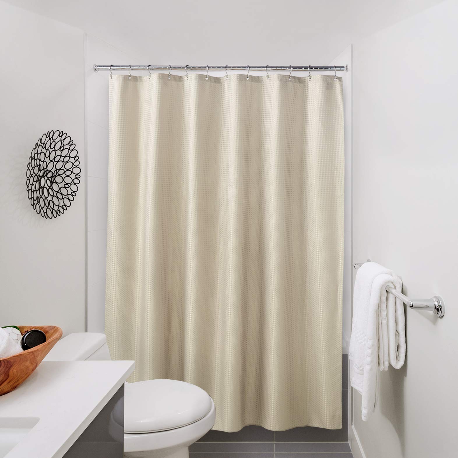Luxury Waffle Weave Shower Curtain 70x72 Inches - Honeycomb Textured Hotel Collection Spa Bathroom Decor in Beige (WHCWSCBE) for Bathroom, Guest Room & Spa Retreat
