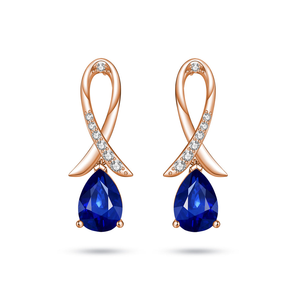 Blue Sapphire Necklace and Earrings Set for Women - Elegant Pink Ribbon Jewelry Gift for Birthday, Anniversary & Valentine's Day - Perfect for Parties, Weddings & Special Occasions