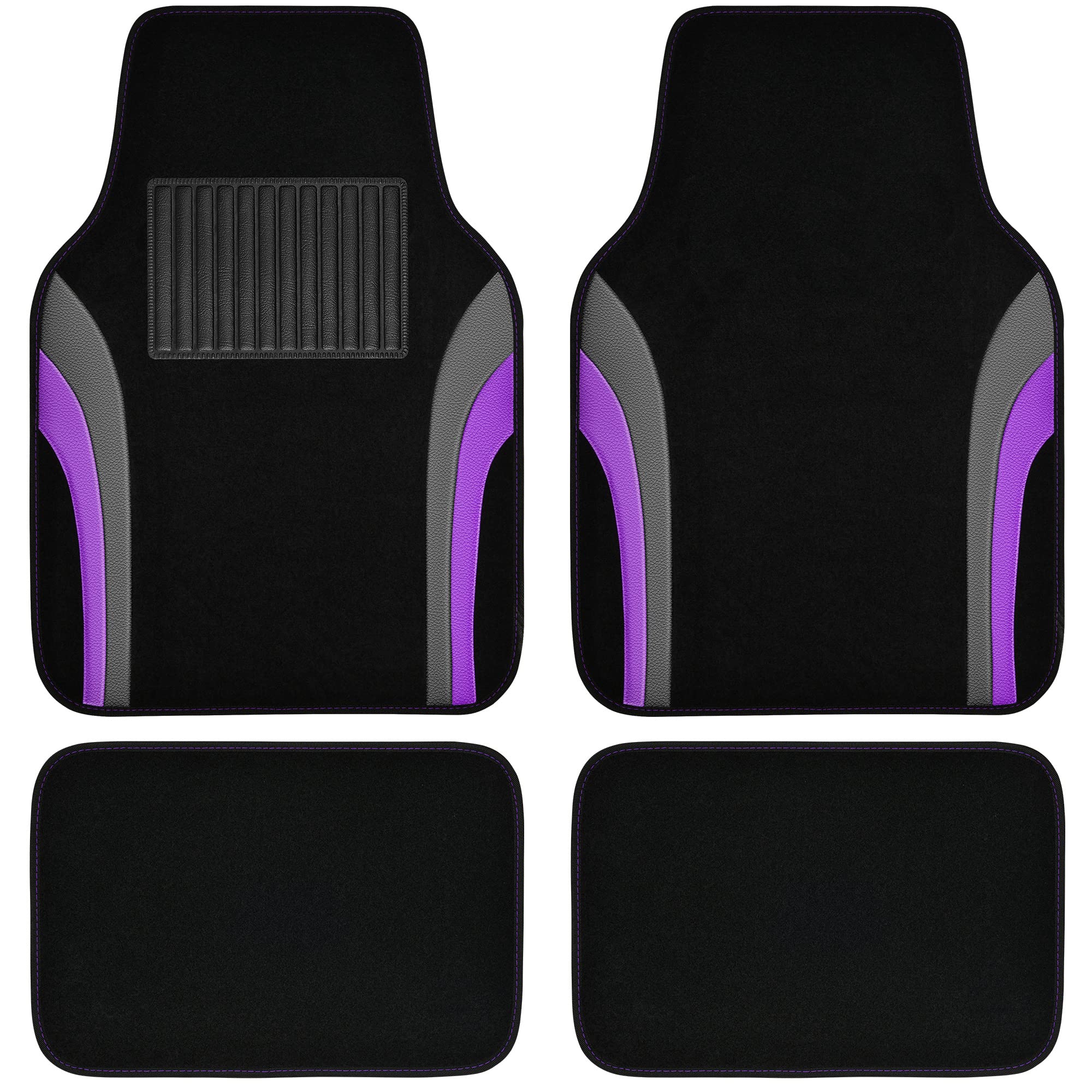 CAR PASS Universal Waterproof Leather Sporty Car Floor Mats - Black and Purple Set of 4 - Perfect for Sedans, SUVs, Trucks & Vans - All Weather Protection for Daily Commute & Road Trips