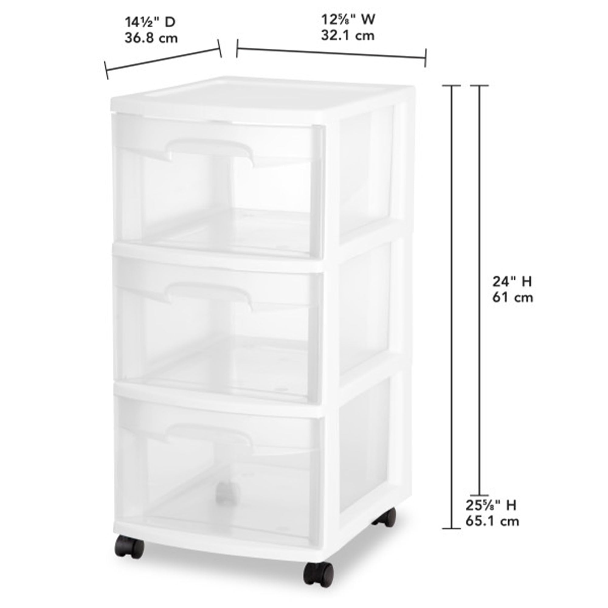 Sterilite 4-Pack 3-Drawer Rolling Storage Cart - White Plastic Organizer Bins for Closet, Bathroom & Office Organization - Space-Saving Mobile Storage Solution for Home, Dorm or Workplace