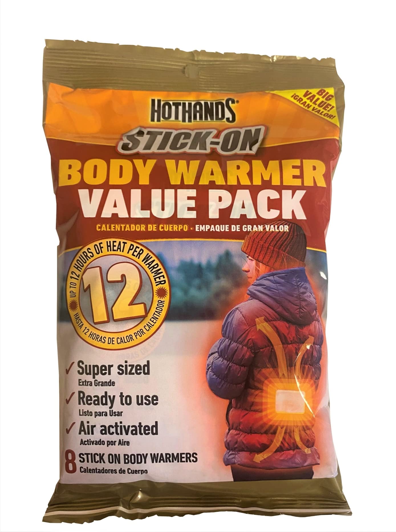 Hothands Adhesive Body Warmer Value Pack - 80 Warmers (10 Packs of 8) | Long-Lasting Heat for Outdoor Activities, Work & Winter Sports