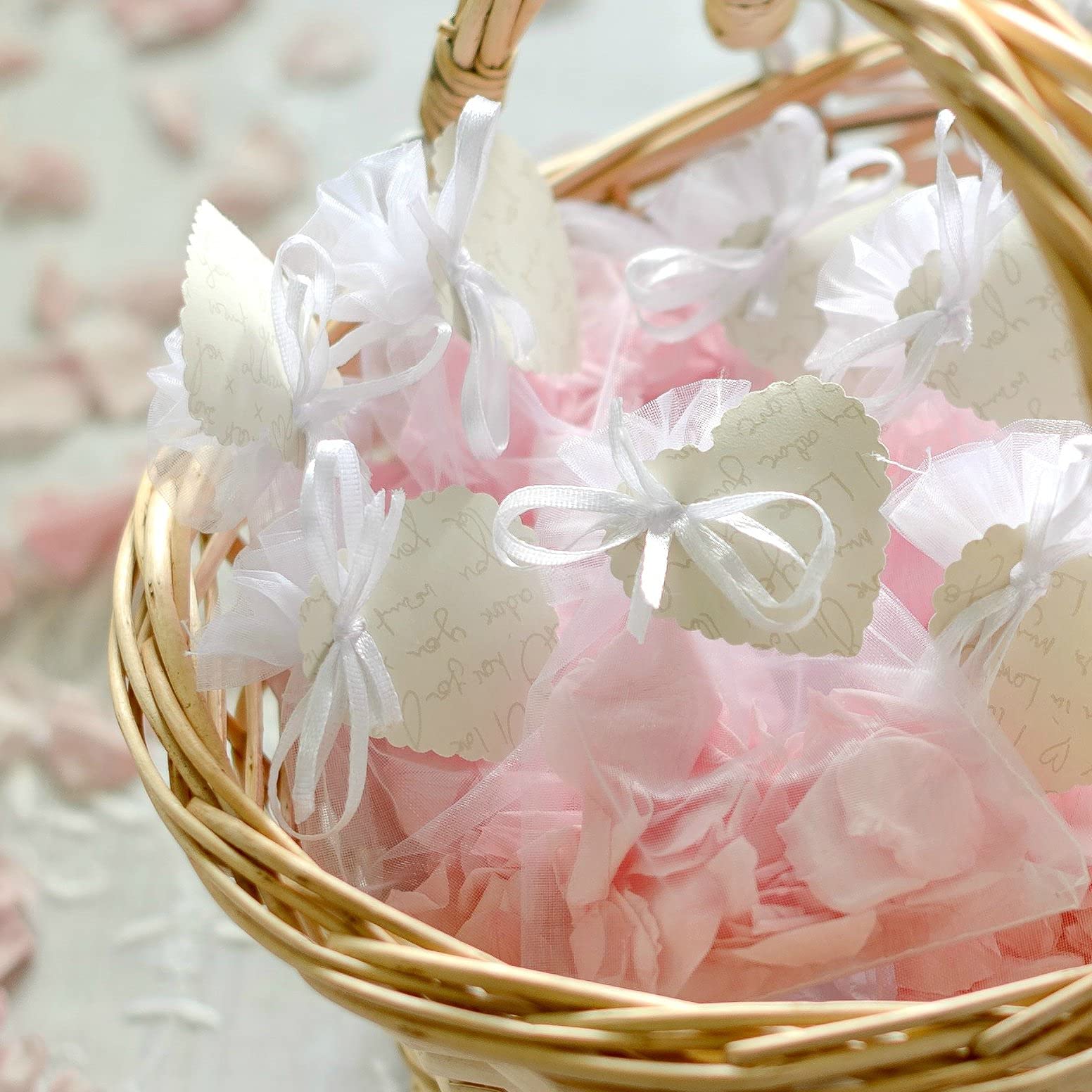 50 Pcs 3x4 Inch Blush Organza Drawstring Bags - Wedding Favors, Jewelry Pouches, Candy Gift Bags for Bridal Shower, Baby Shower & Party Decorations