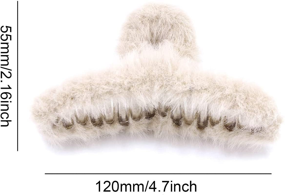 BELICIA 4 Pack Large Faux Fur Hair Claw Clips - Soft Plush Hair Barrettes for Women, Jaw Clamp Clips for Thick Hair - Perfect for Half Up Buns, Ponytails & Everyday Hairstyles