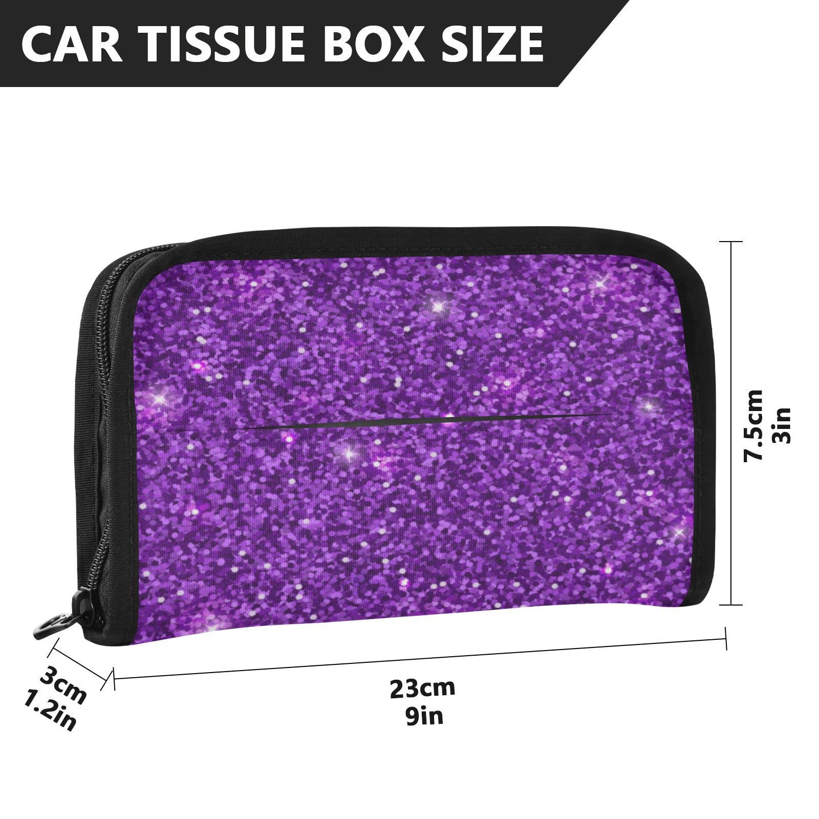 Shining Car Sun Visor Hanging Tissue Holder - Universal Auto Accessory with Purple Glitter Texture | Car Visor Napkin Dispenser for Road Trips, Commuting & Family Travel