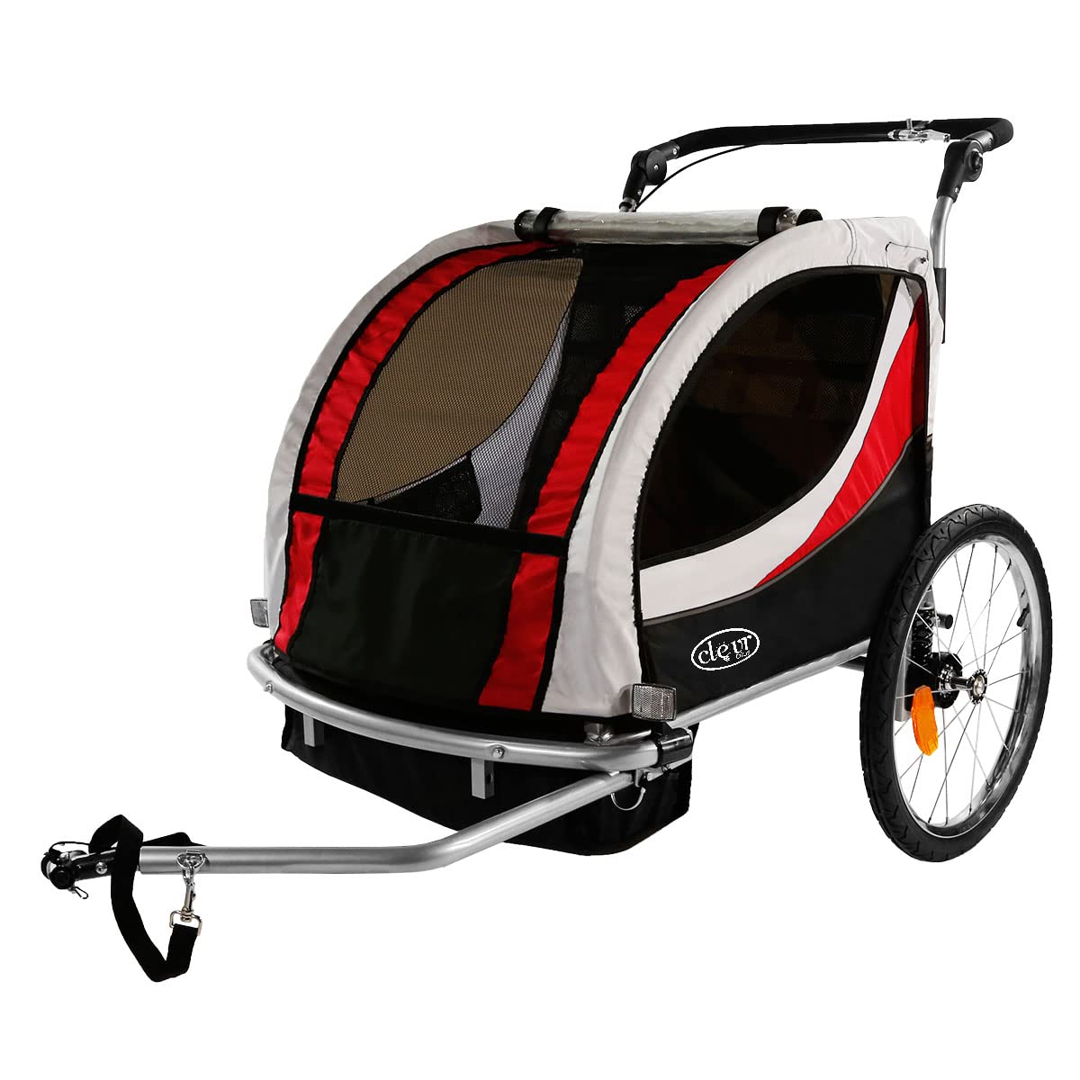 ClevrPlus Deluxe 3-in-1 Double Seat Bike Trailer & Jogging Stroller for Kids - Foldable & Collapsible with Pivot Front Wheel | Perfect for Cycling, Running & Outdoor Family Adventures