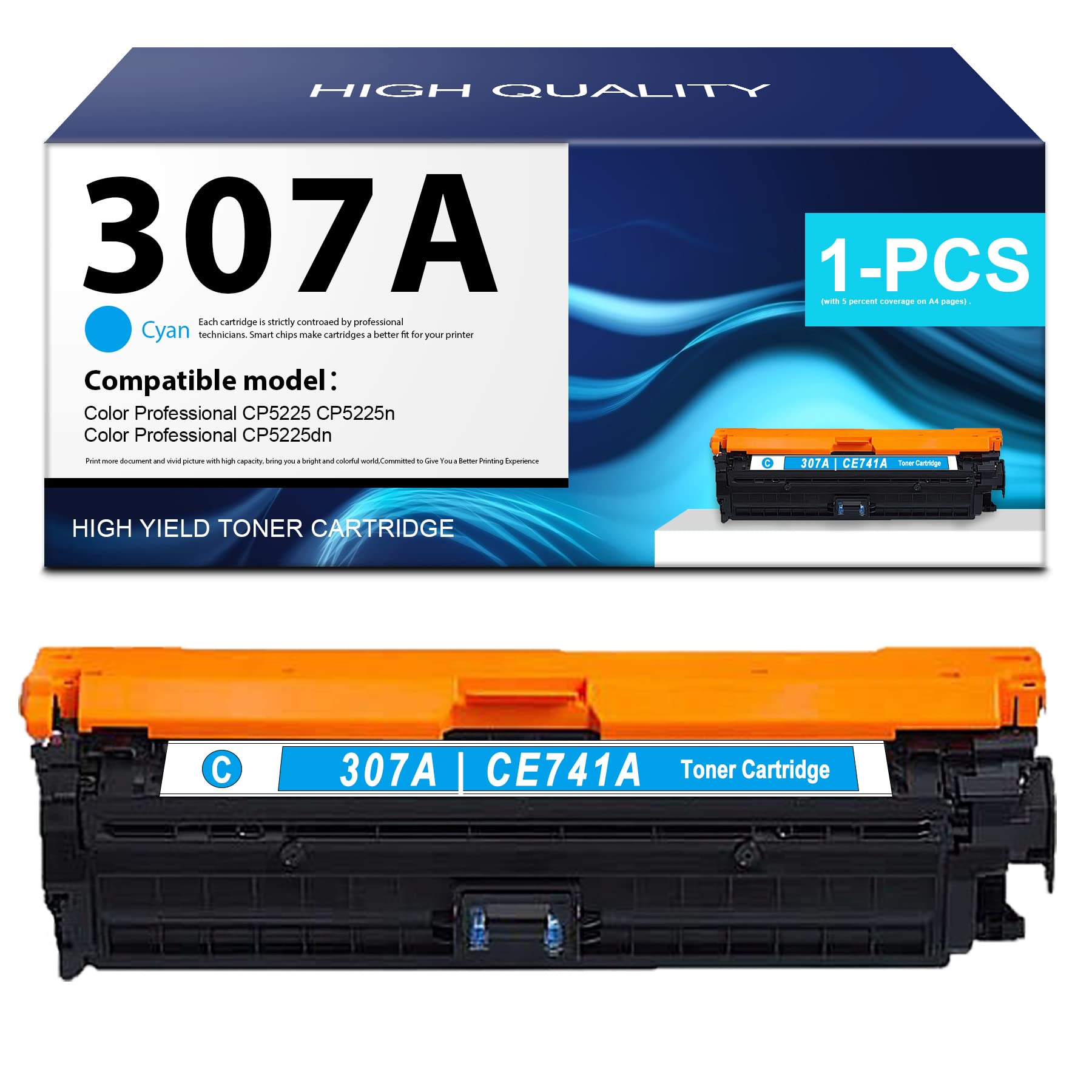Feromyink Compatible 307A | CE741A Remanufactured Toner Cartridge (Cyan, 1-Pack) - Replacement for HP Color Professional CP5225, CP5225n, CP5225dn Printers | Ideal for Office Printing & High-Quality Color Documents