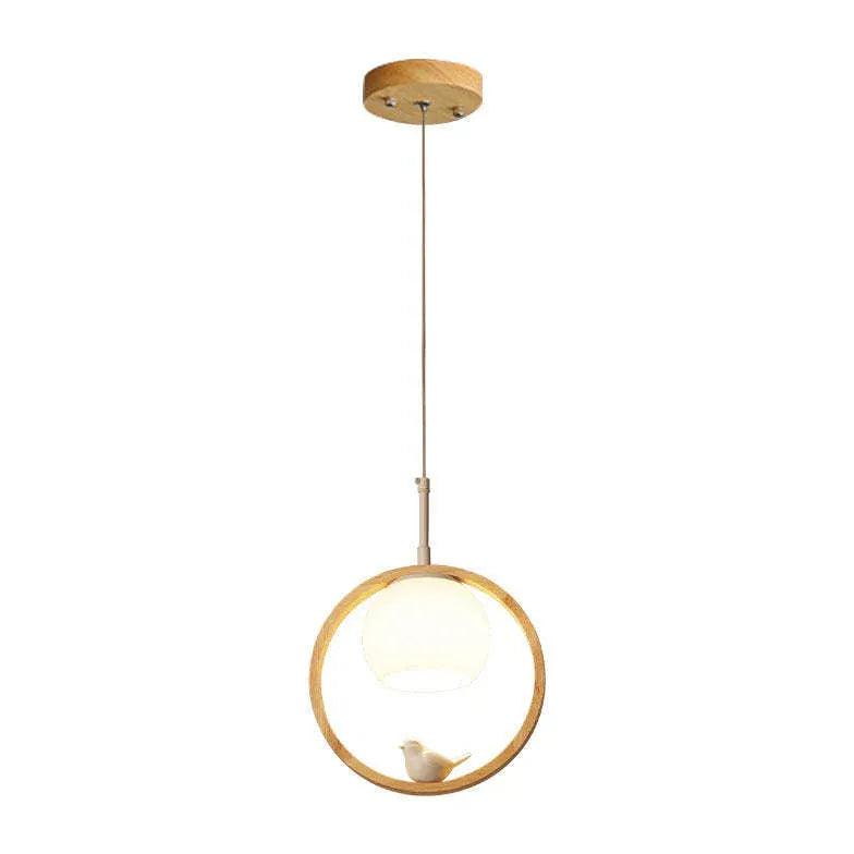Modern Round Wooden Pendant Light for Dining Room - Handcrafted Bird Design Ceiling Lamp - Perfect for Kitchen Island, Breakfast Nook & Farmhouse Decor