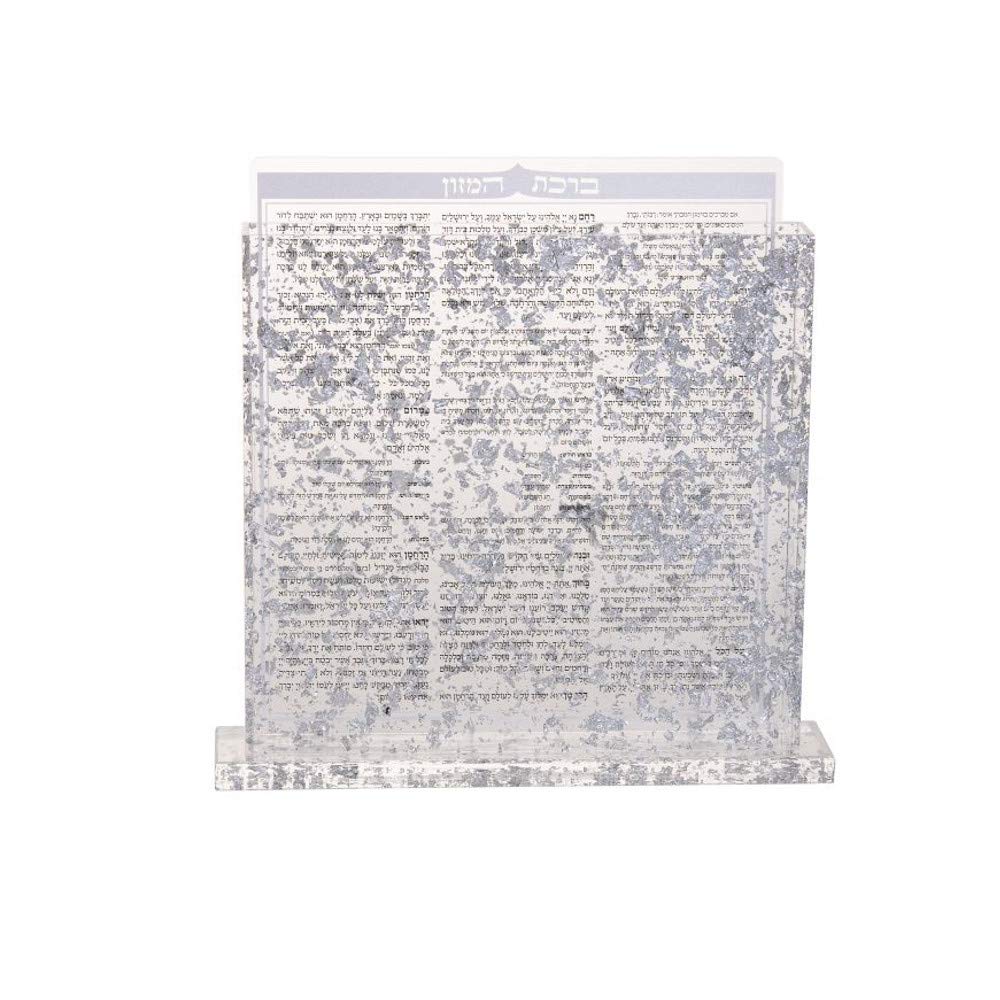 Judaica Place Birchas Hamazon Lucite Base Holder with 8 Silver Flake Cards - Elegant Edut Mizrach for Jewish Blessings | Perfect for Shabbat, Holidays & Home Decor