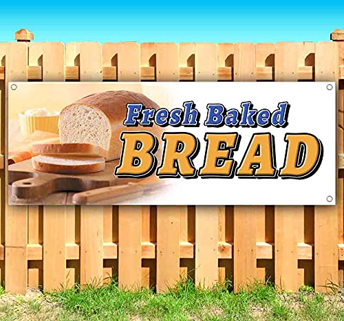 Fresh Baked Bread Banner 13 oz - Heavy Duty Vinyl Sign with Metal Grommets | Single Sided Non-Fabric Restaurant & Bakery Decor | Perfect for Storefronts, Windows & Indoor Display