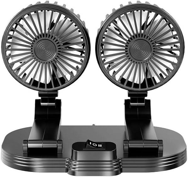 2024 Upgraded Dual Head USB Car Fan - 360° Rotatable Portable Cooling Fan for Dashboard, SUV, RV, Truck, Boat & Home Office | Perfect for Summer Travel & Workspace Comfort