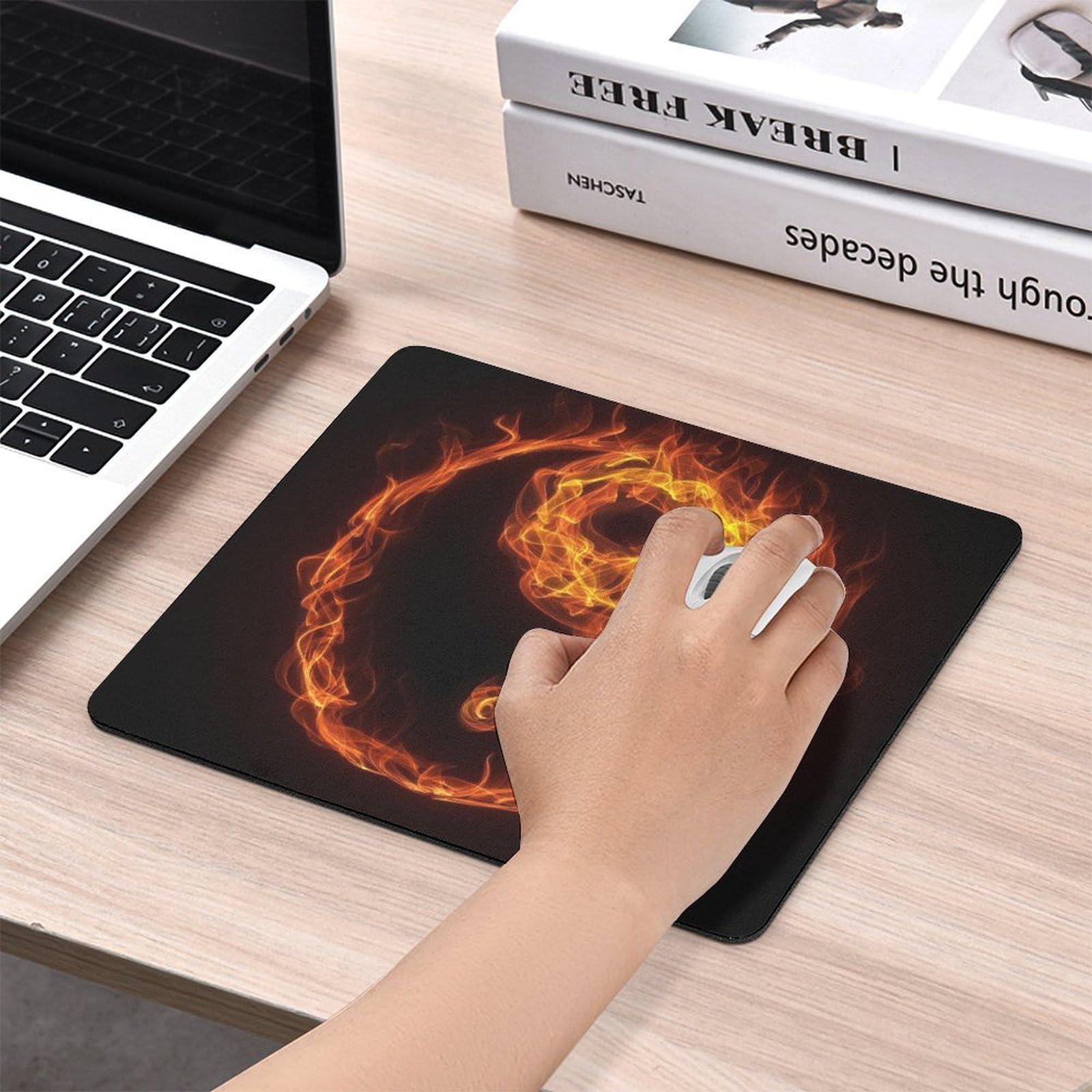 Durable Yin Yang Fire Design Non-Slip Waterproof Gaming Mouse Pad - 25x30cm Unisex Office & Home Computer Accessory for PC, Laptop, Workstation