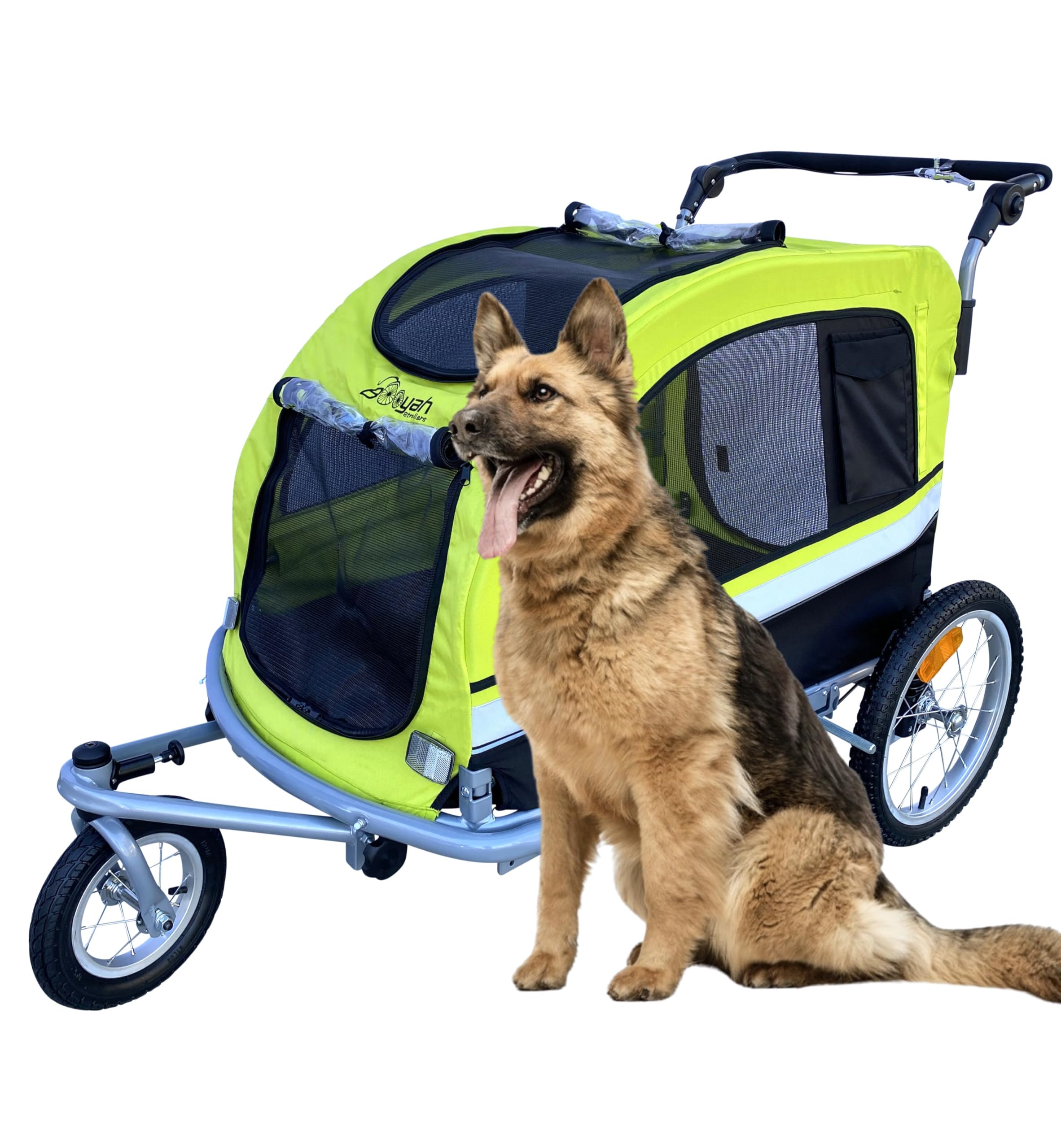 Booyah Extra Large Pet Bike Trailer - Shock-Absorbing Dog Stroller & Jogger Cart for Medium to Large Dogs | Safe Non-Tipping Design | Perfect for Cycling, Jogging & Outdoor Adventures