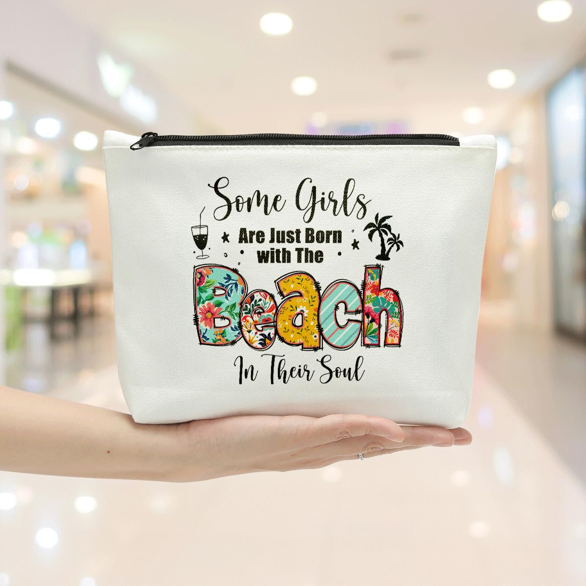 Funny Beach Makeup Bag for Women - Travel Cosmetic Organizer Pouch with 'Some Girls Are Just Born with The Beach' Quote - Perfect Vacation Gift & Beach Accessories for Her - Ideal for Travel, Beach Trips & Daily Makeup Storage