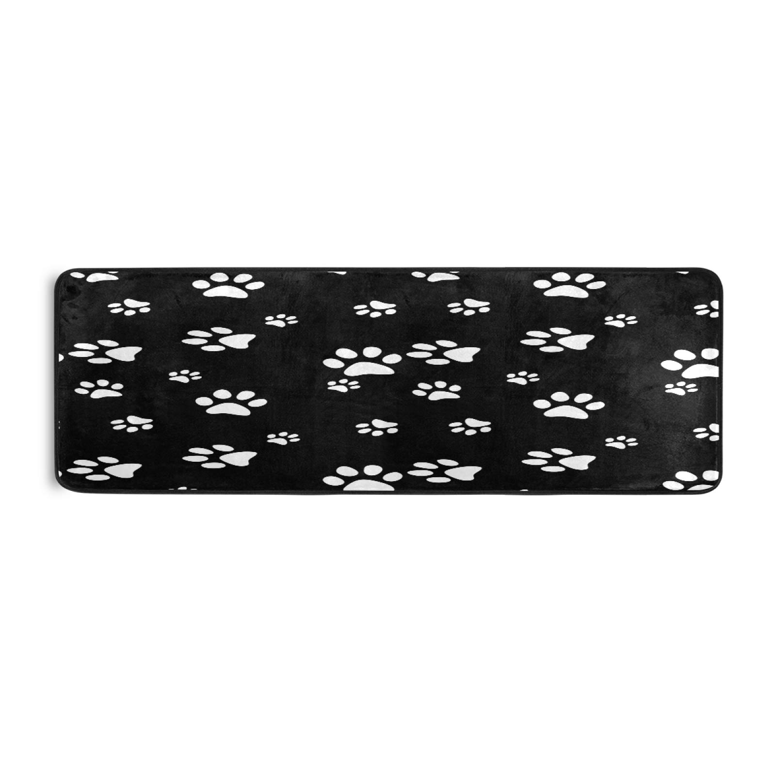 Non-Slip 2'x6' White Puppy Paw Print Black Runner Rug - Hallway Carpet Mat for Living Room, Bedroom, Bathroom & Entryway | Indoor Home Decor for Pet Lovers & Cozy Spaces