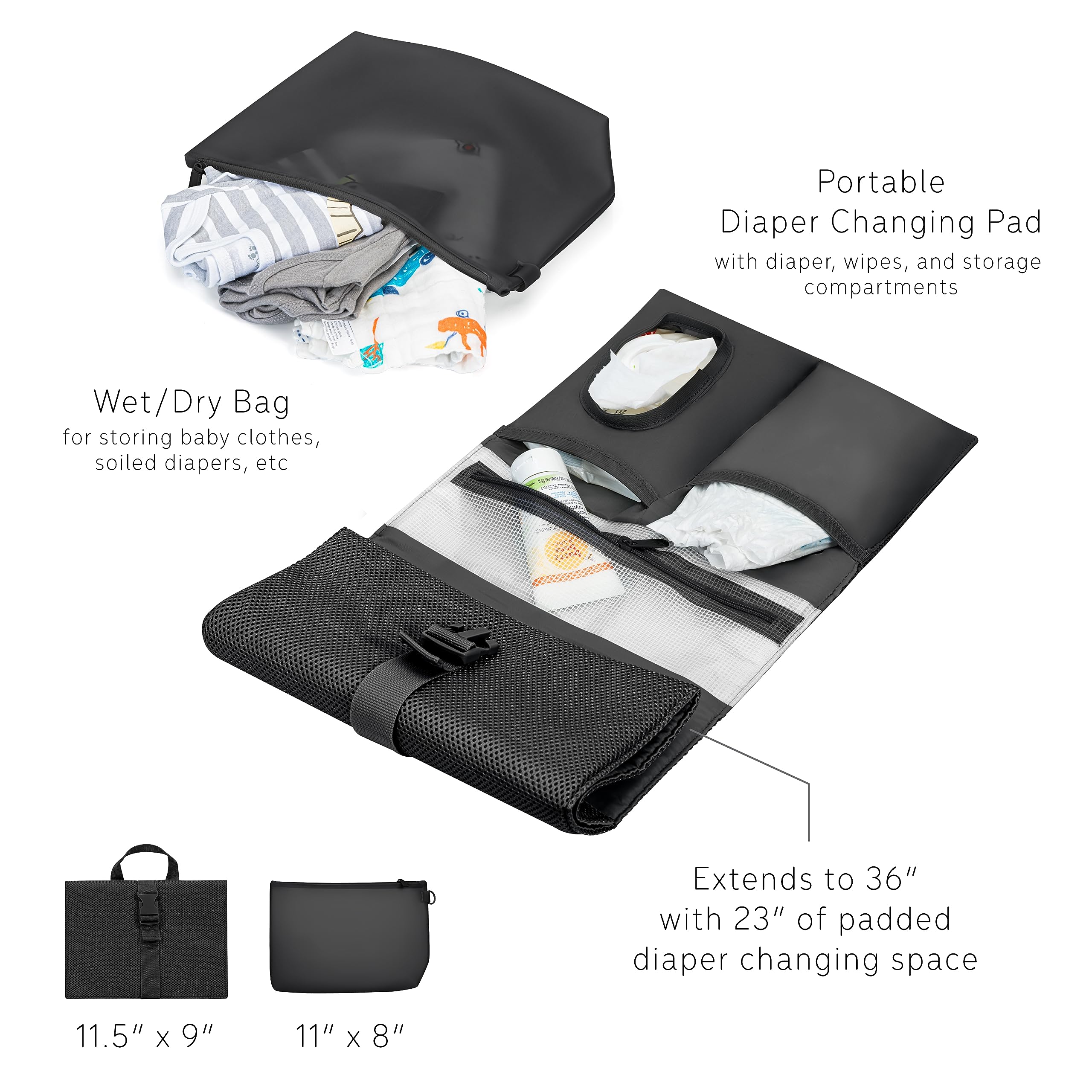 **Uninni Large Baby Diaper Backpack for Moms & Dads – Waterproof Travel Bag with Portable Changing Pad & Removable Pacifier Case – Perfect for Daycare, Travel & Outings (Black)**