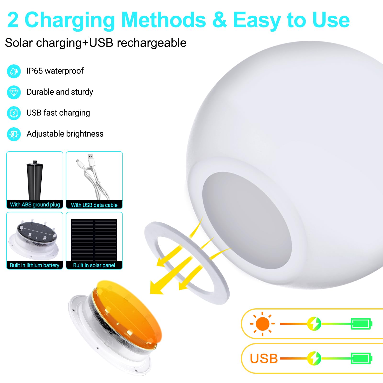 LOFTEK 8-inch Solar LED Night Light Ball with Ground Stake - Waterproof Outdoor Garden Lights for Pathway, Yard, Patio Decoration