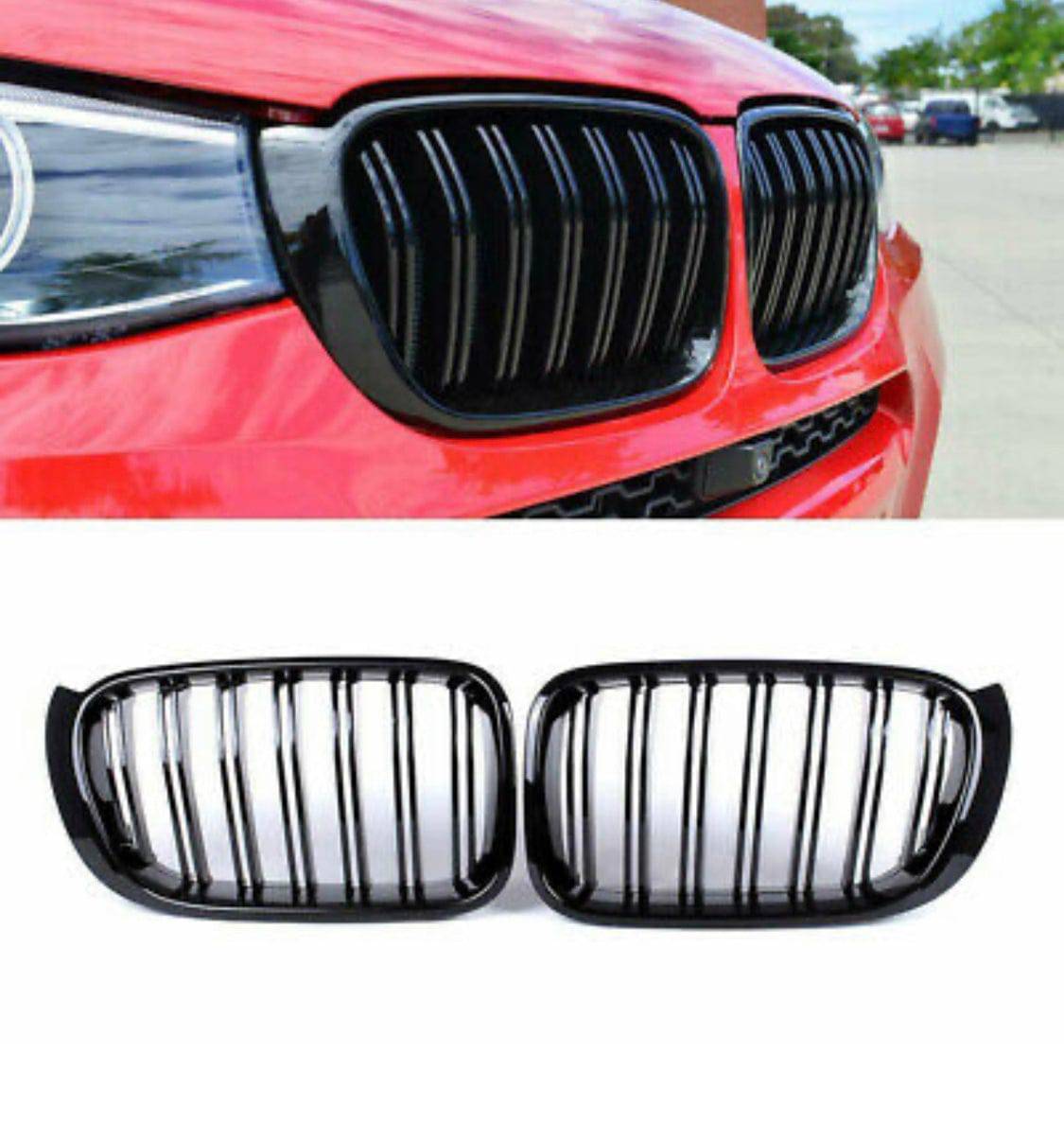 2014-2017 BMW X3 X4 Gloss Black Double Slat Kidney Grille Pair - Upgrade Your Car's Front Grille for Enhanced Style & Performance