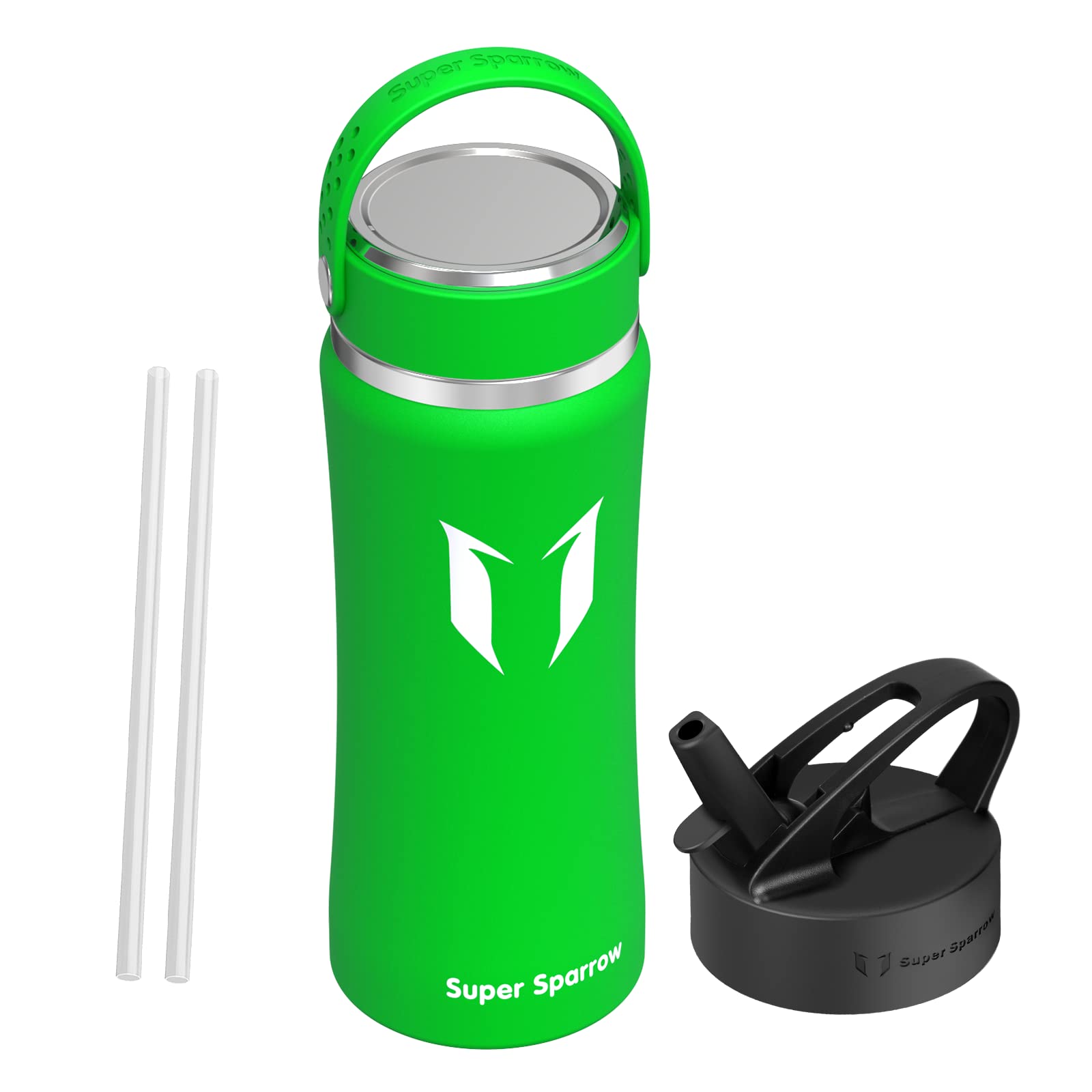 Super Sparrow 18/8 Stainless Steel Water Bottle with Straw & Handle - 17oz/25oz/32oz Insulated, Leakproof, BPA-Free - Wide Mouth Thermos for Gym, Hiking, Camping & Outdoor Activities