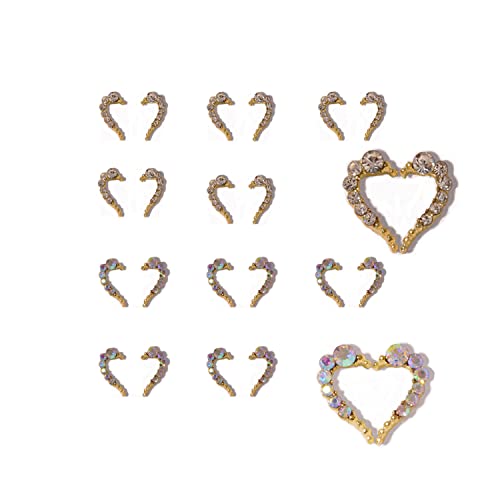 KRISMYA 24Pcs Mini 3D Heart Nail Charms with Rhinestones - Gold Alloy Nail Art Decorations for DIY Manicure, Gel Nails & Acrylic Nails (2 Colors, 12 Pairs) - Perfect for Valentine's Day, Bridal Nails & Party Nail Art