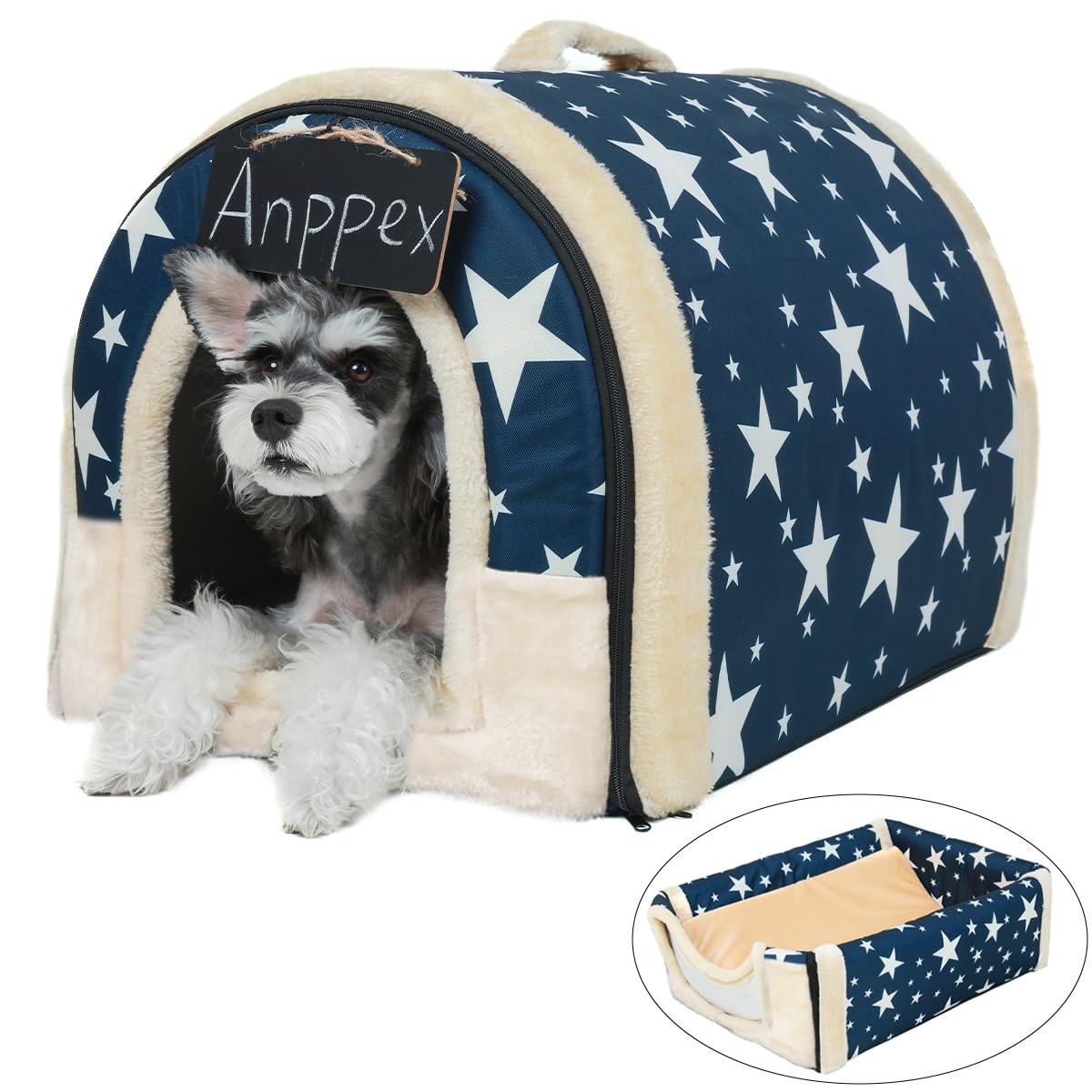 ANPPEX Large Cozy Indoor Dog House with Removable Cushion - Waterproof Covered Pet Bed for Small & Medium Dogs - Perfect for Living Room, Bedroom or Patio Use