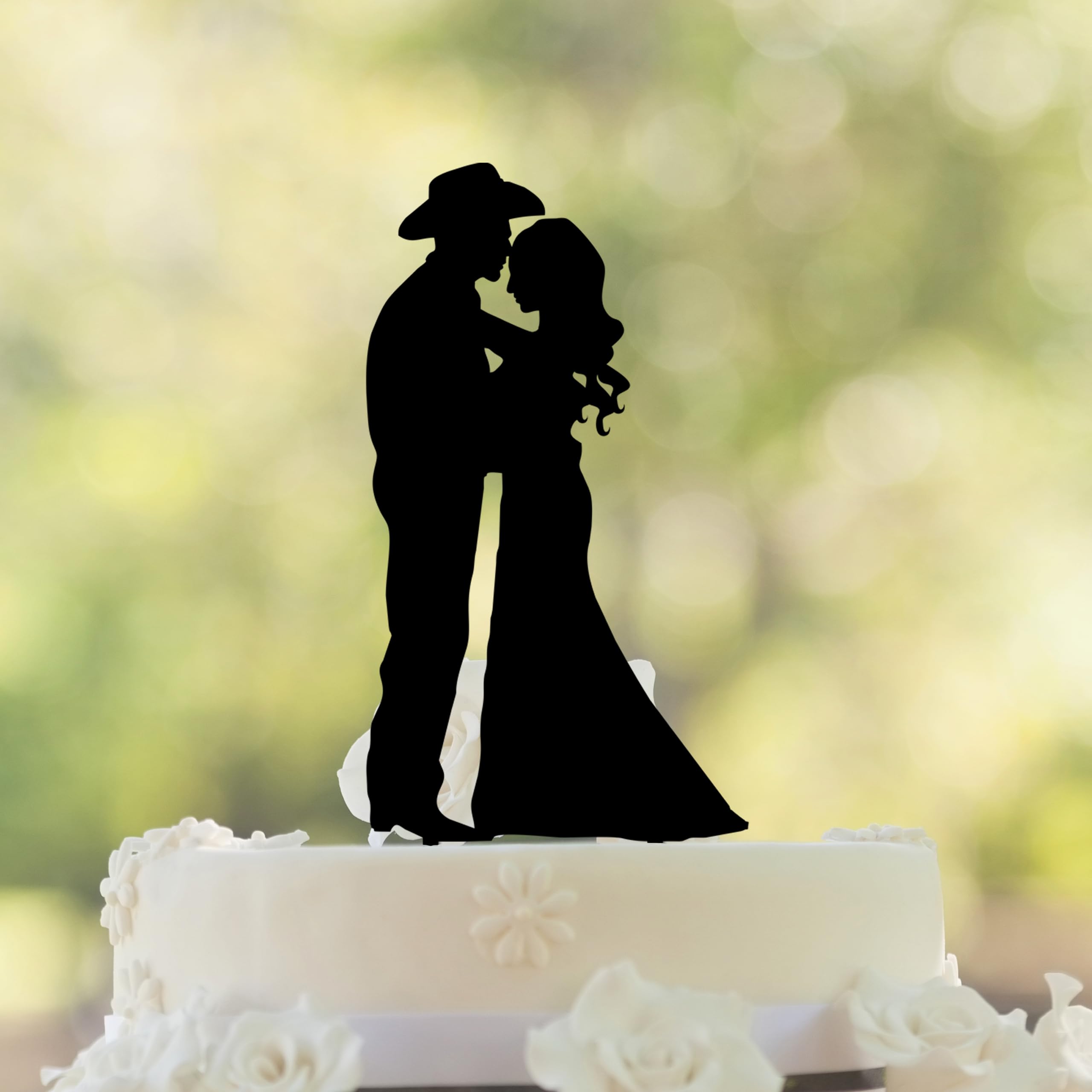 Western Cowboy Wedding Cake Topper - Personalized Bride and Groom Silhouette for Country Western Weddings | Rustic Cake Decoration for Anniversary & Engagement Parties