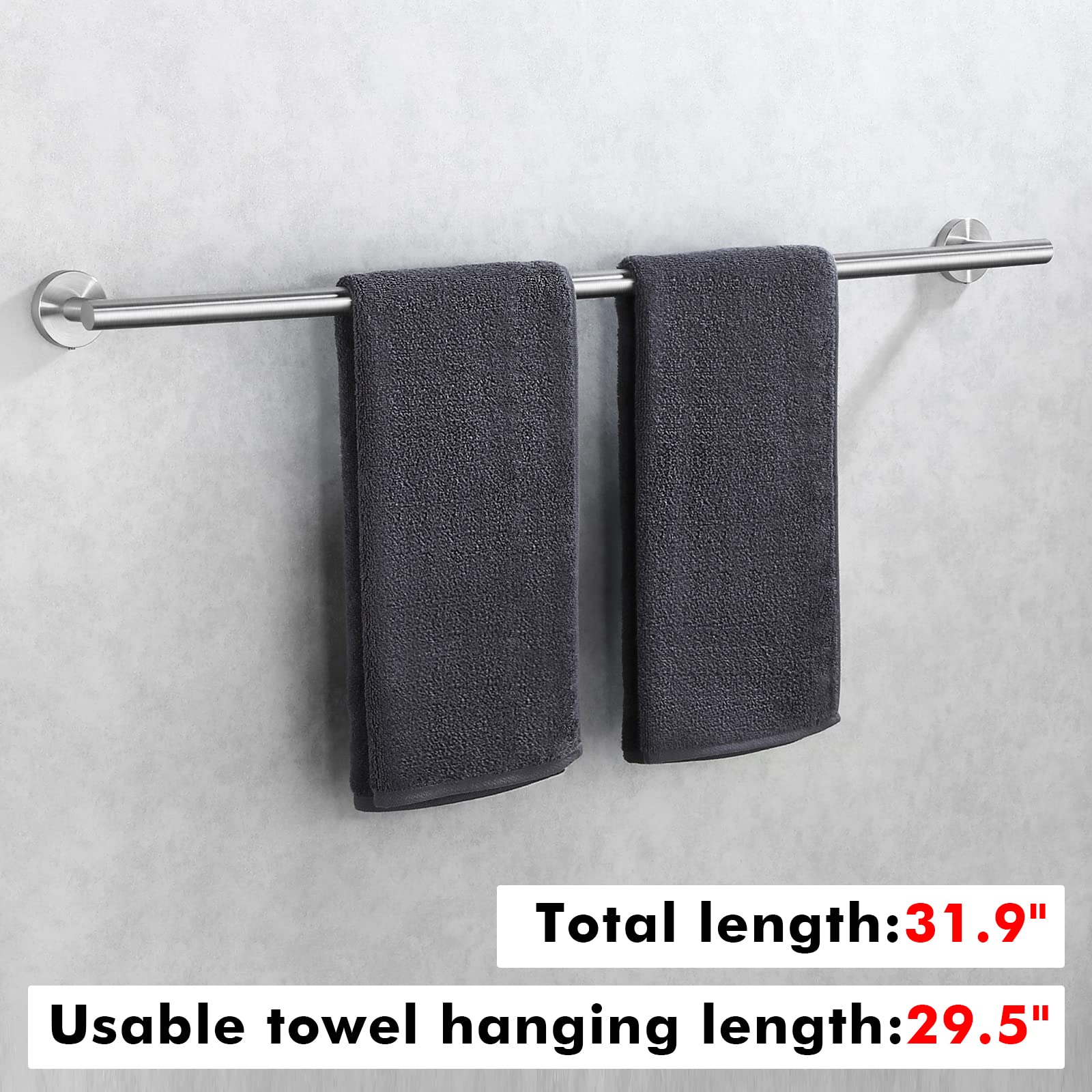 29.5 Inch Stainless Steel Towel Bar for Bathroom - Rustproof SUS304 Shower Hand Towel Holder Hanger - Brushed Wall Mount (31.9