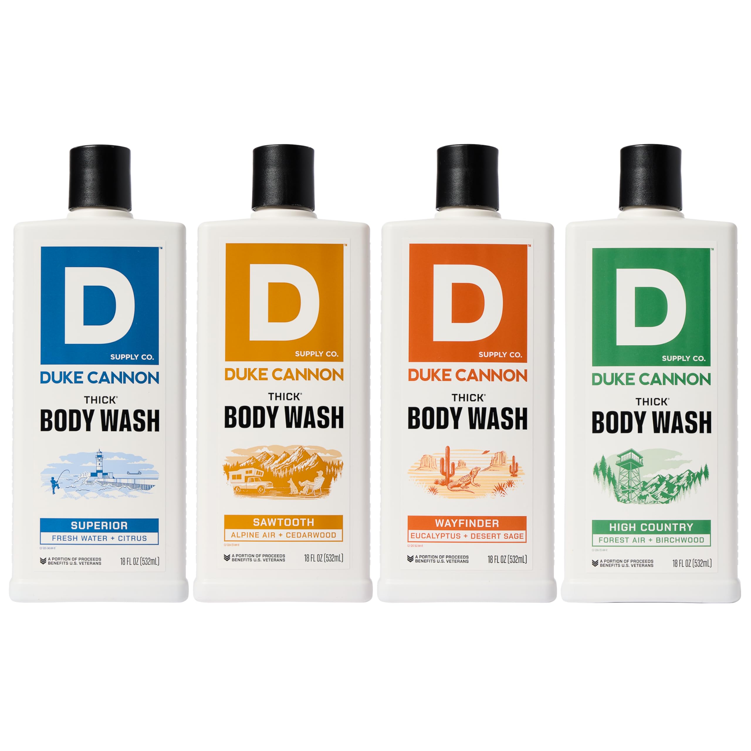 Duke Cannon Supply Co. THICK High-Viscosity Men's Body Wash - Scent Seeker Variety 4 Pack (17.5 Fl Oz Each) | Premium Plant-Based Thickeners, Superior Lather & Natural Exfoliation | Perfect for Gym, Travel & Daily Shower Routine