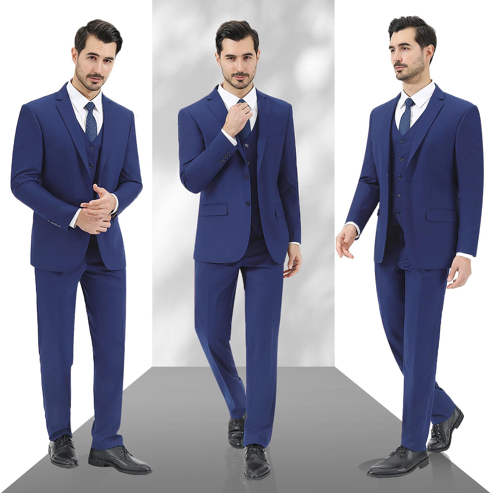 LUPURTY Men's Slim Fit 3-Piece Suit Set - 2 Button Solid Color Jacket, Vest & Pants - Formal Business Attire & Wedding Tuxedo for Groom, Office Wear & Special Occasions