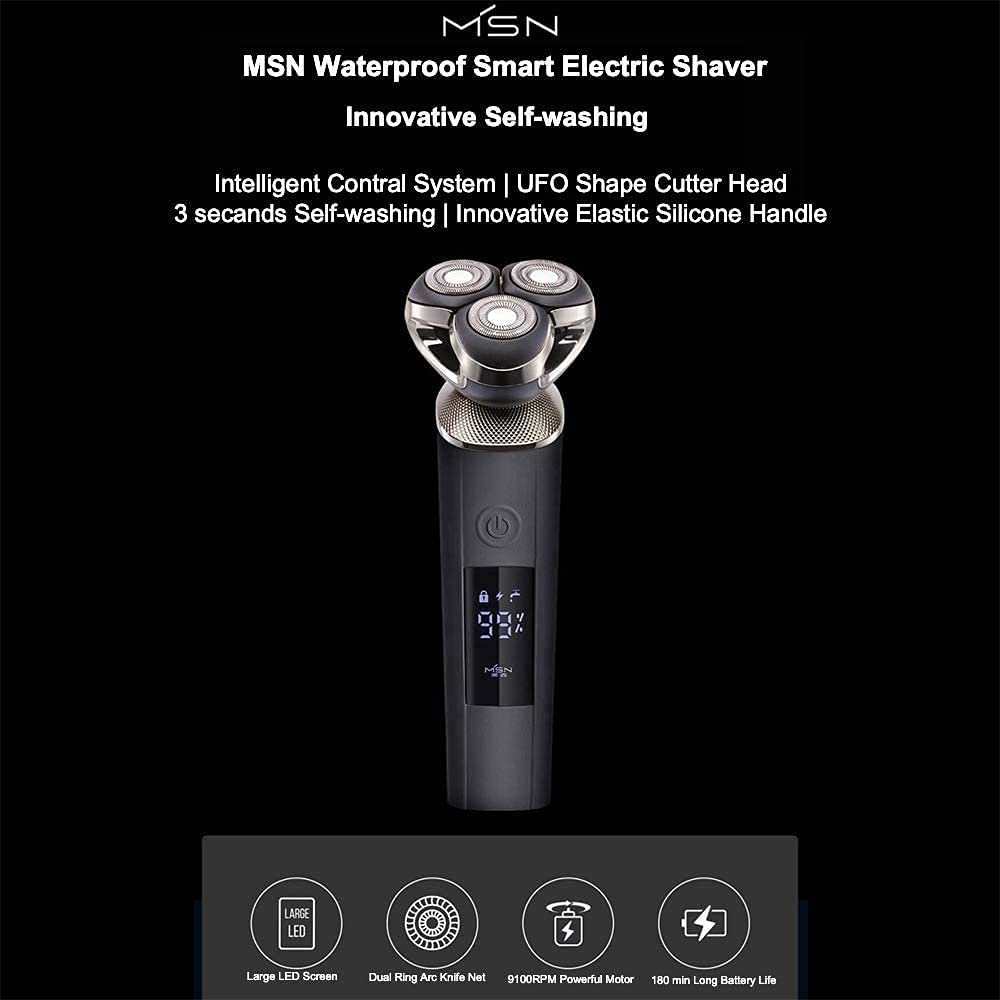 Premium Men's Electric Razor - Cordless Rechargeable Shaver with 3D Rotary Heads for Wet & Dry Shaving - LED Display - Black - Perfect for Travel, Home & Gym Use