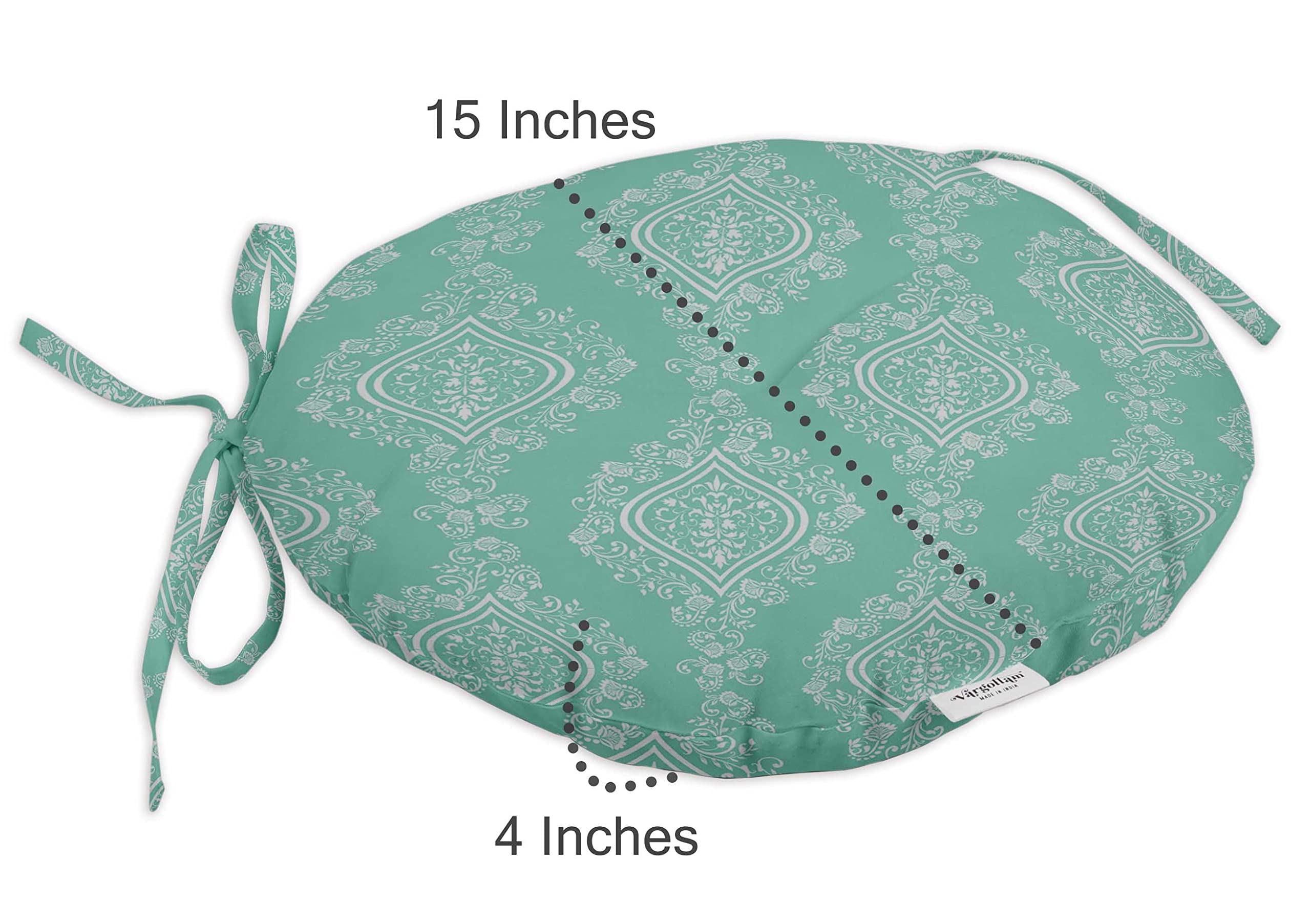 Waterproof 15-Inch Round Bistro Chair Cushions Set of 2 - Indoor/Outdoor Block Print Seat Pads for Patio, Cafe, Home & Office (Aquamarine)