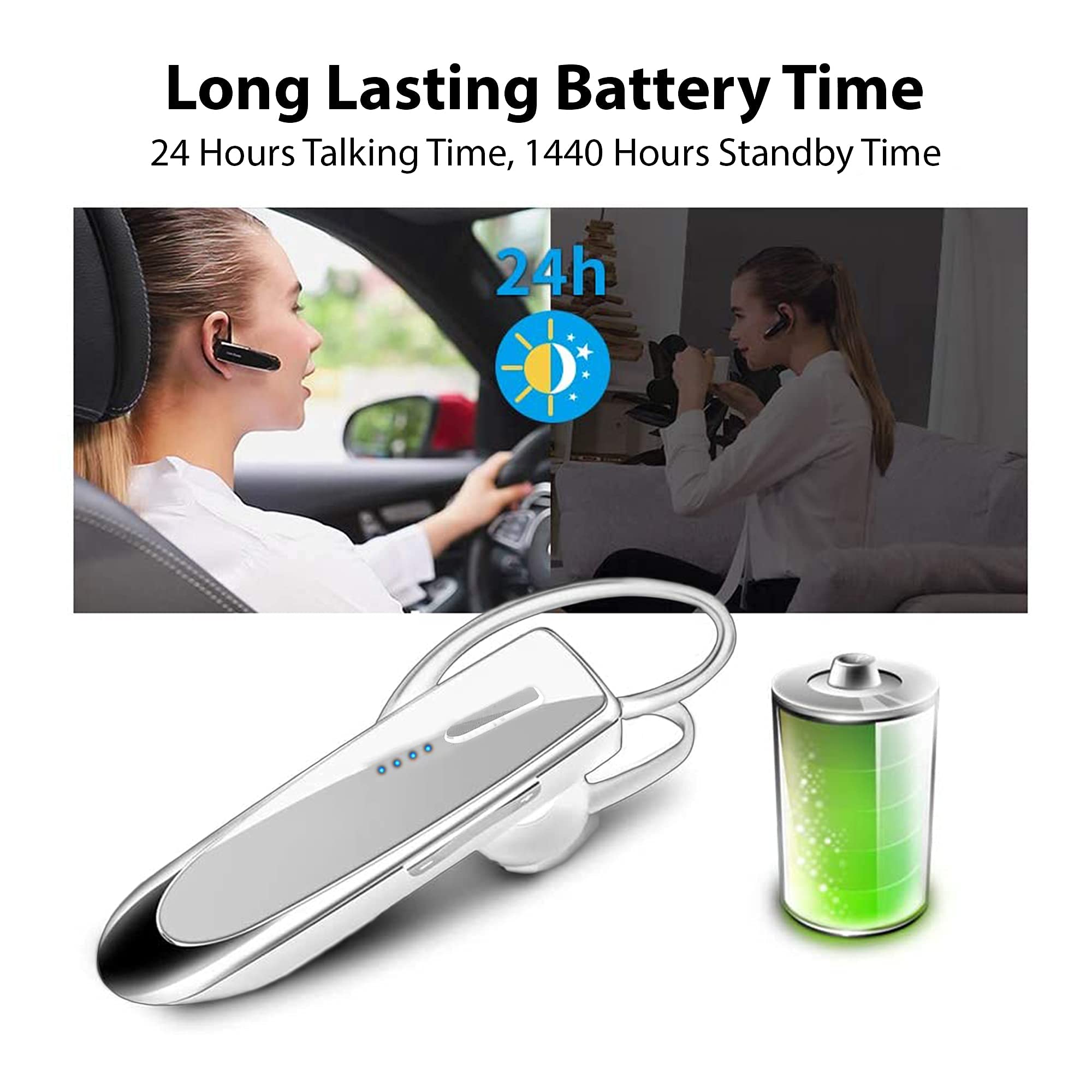 Bluetooth 5.3 Wireless Headset with Dual Mic Noise Cancellation - Compatible with Samsung Galaxy S21/Ultra/Plus/S21+ 5G, IPX5 Waterproof, 22Hrs Talk Time & 60 Day Standby - Perfect for Work Calls, Gaming & Outdoor Activities