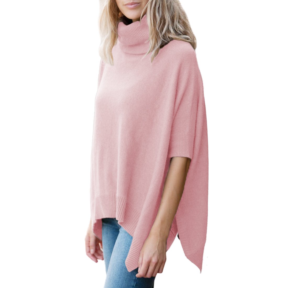 Parisbonbon Women's 100% Cashmere Pullover Poncho - Soft Shell Pink Size M - Cozy Winter Wear for Office & Casual Outings