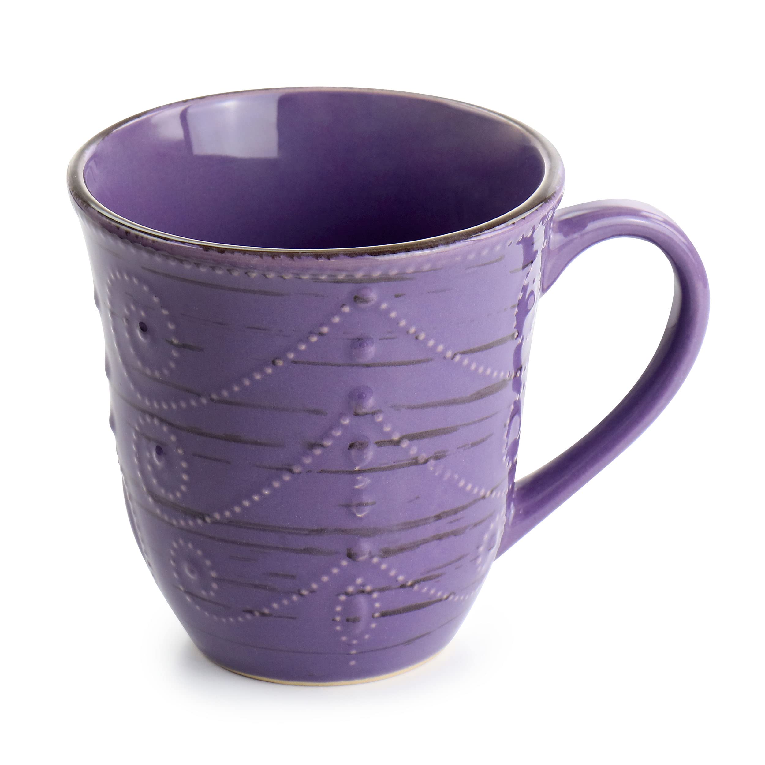 Elama Rustic Birch 16-Piece Stoneware Dinnerware Set - Purple with Brown Accents, Durable Ceramic Plates & Bowls for Everyday Dining, Dinner Parties & Family Gatherings (EL-RUSTICBIRCH)