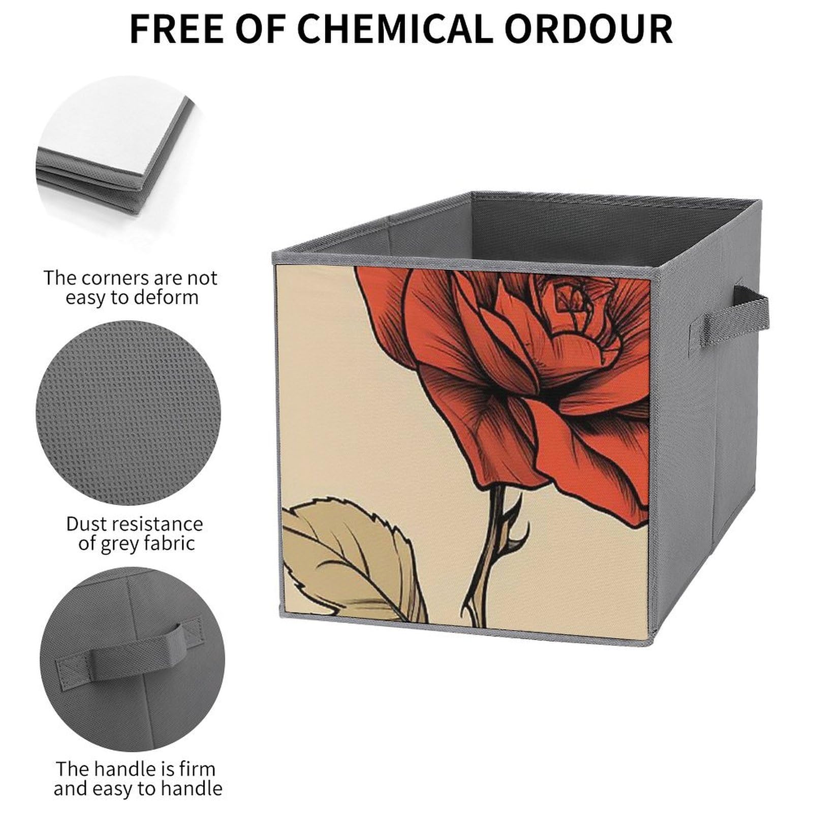 6-Pack Collapsible Rose Pattern Storage Bins with Handles - Large Fabric Storage Baskets for Closet Organization, Clothing Storage & Home Decor (Perfect for Bedroom, Bathroom, and Office Organization)