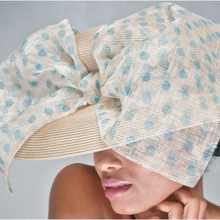 NA1032 Women's Tan Straw Sun Hat with Large Polka Dot Bow - Perfect for Beach Vacations, Summer Outfits and Outdoor Weddings