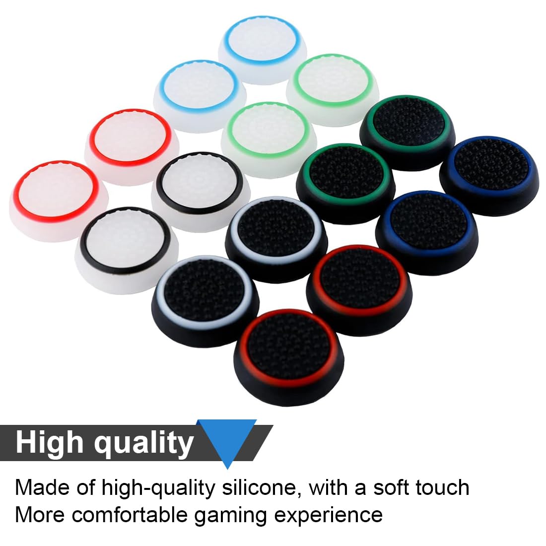 Reccisokz 16-Piece Thumb Grip Caps for Xbox One, Series X/S, Switch Pro, PS5, PS4 Controllers - Enhanced Aim Assist & Joystick Protection (Gaming Accessories for FPS, Racing & Action Games)
