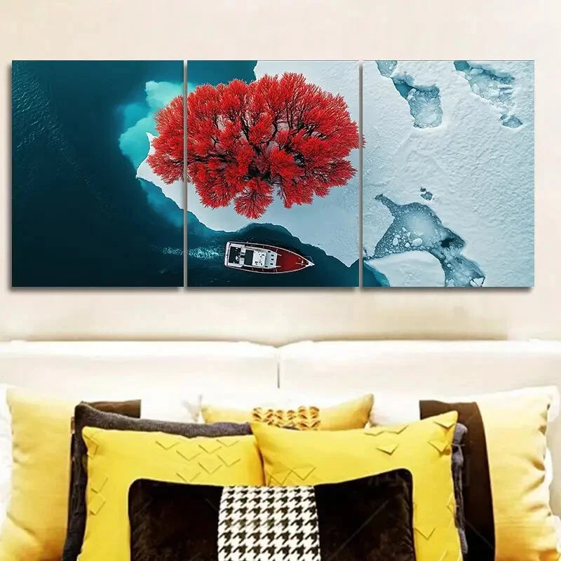 3-Piece Coral Trees and Rivers Metal Wall Art Prints - Ready to Hang Home Decor for Living Room, Bedroom & Office