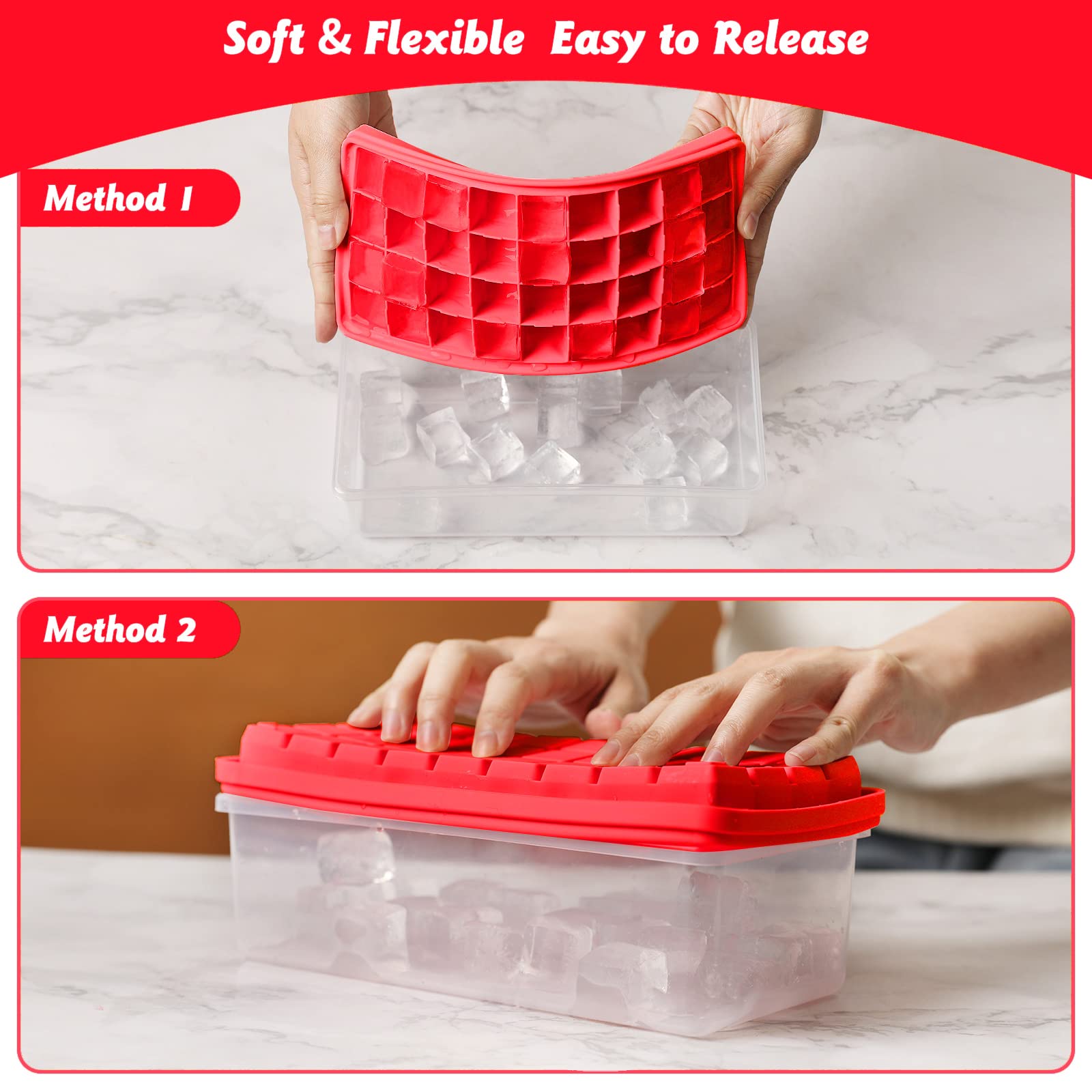 Premium Food-Grade Silicone Ice Cube Tray with Lid & Storage Bin - 36 Small Nugget Ice Molds for Freezer, Spill-Proof Cover & Container - Flexible Easy-Release Ice Cube Maker for Cocktails, Smoothies & Home Bars (BPA-Free)