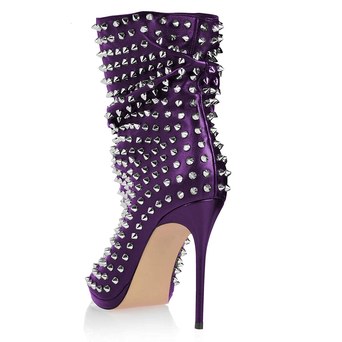 XYD Women's Peep Toe High Heel Ankle Boots - Studded Rivet Dress Booties with Zip & Pull On Closure | Perfect for Party, Night Out & Formal Occasions